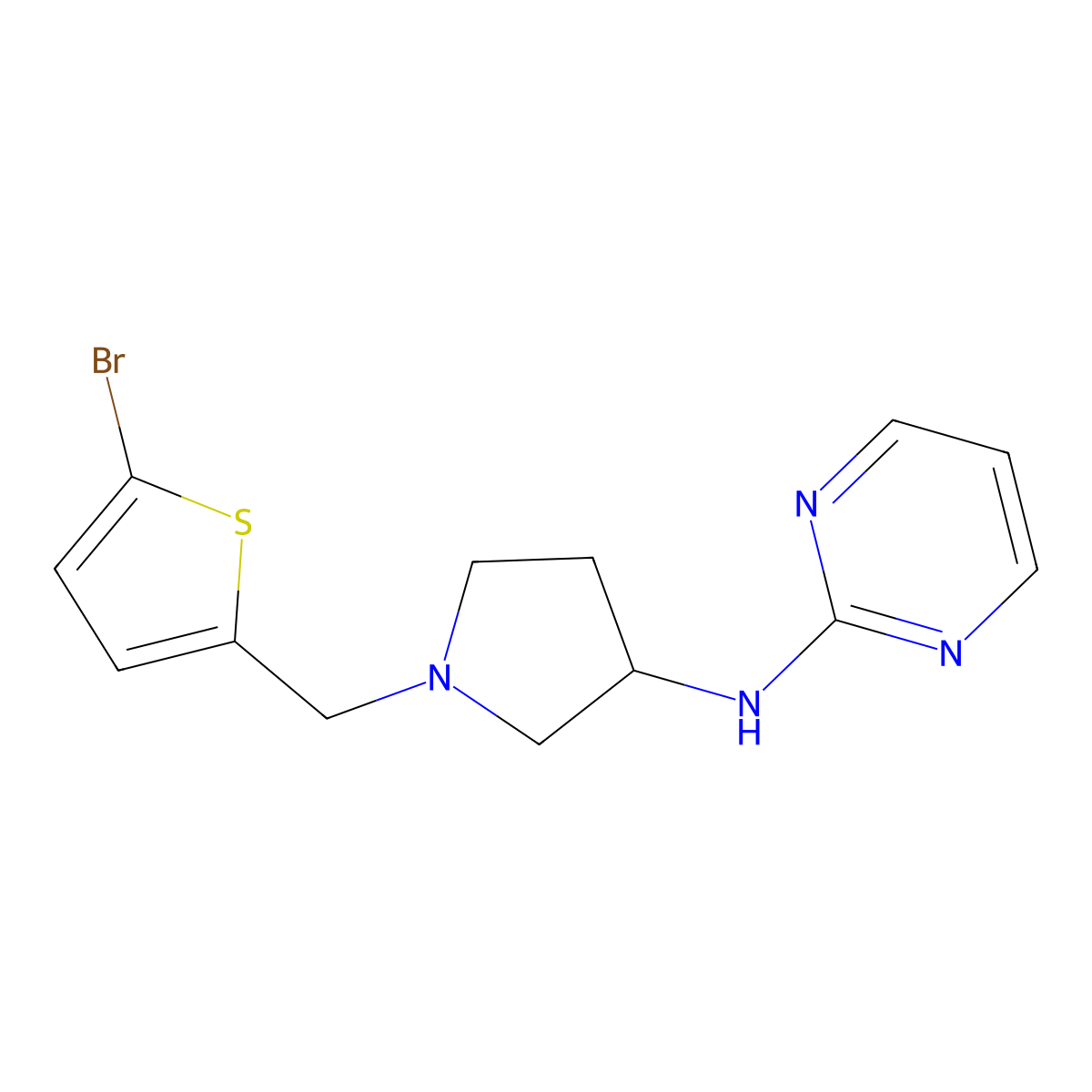 N-{1-[(5-bromothiophen-2-yl)methyl]pyrrolidin-3-yl}pyrimidin-2-amine molecular structure, CAS 3054603-88-9