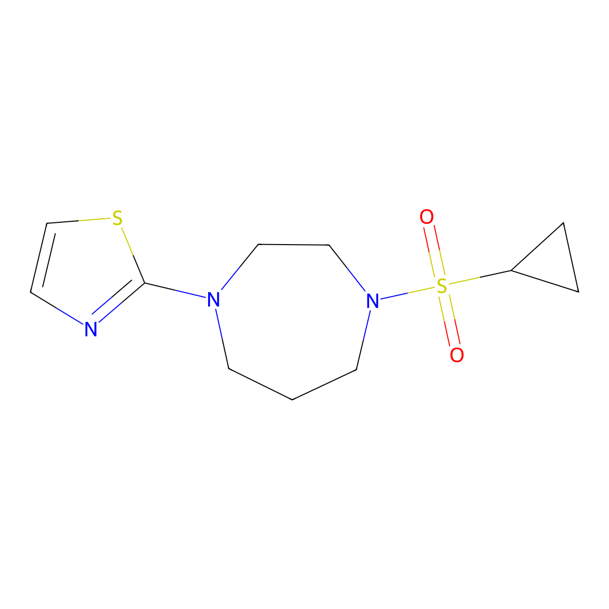 1-(Cyclopropanesulfonyl)-4-(1,3-thiazol-2-yl)-1,4-diazepane molecular structure, CAS 3054603-90-3