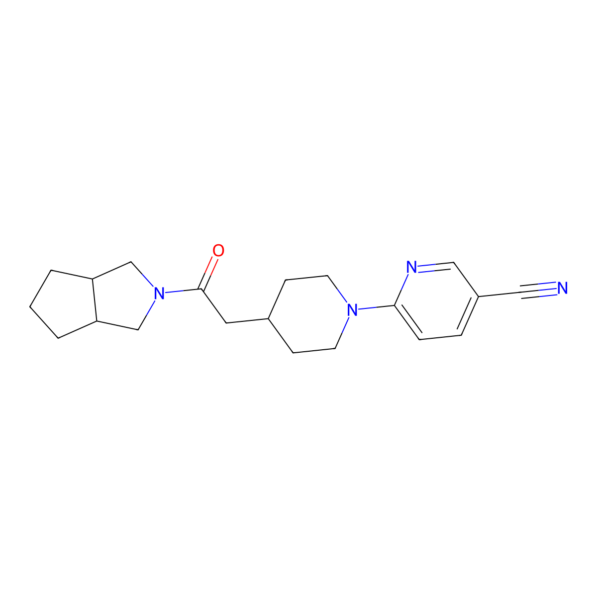 6-[4-(2-{Octahydrocyclopenta[c]pyrrol-2-yl}-2-oxoethyl)piperidin-1-yl]pyridine-3-carbonitrile molecular structure, CAS 3054603-97-0