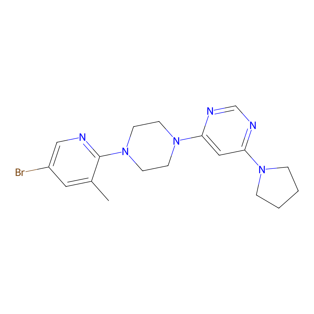 4-[4-(5-Bromo-3-methylpyridin-2-yl)piperazin-1-yl]-6-(pyrrolidin-1-yl)pyrimidine molecular structure, CAS 3054603-98-1