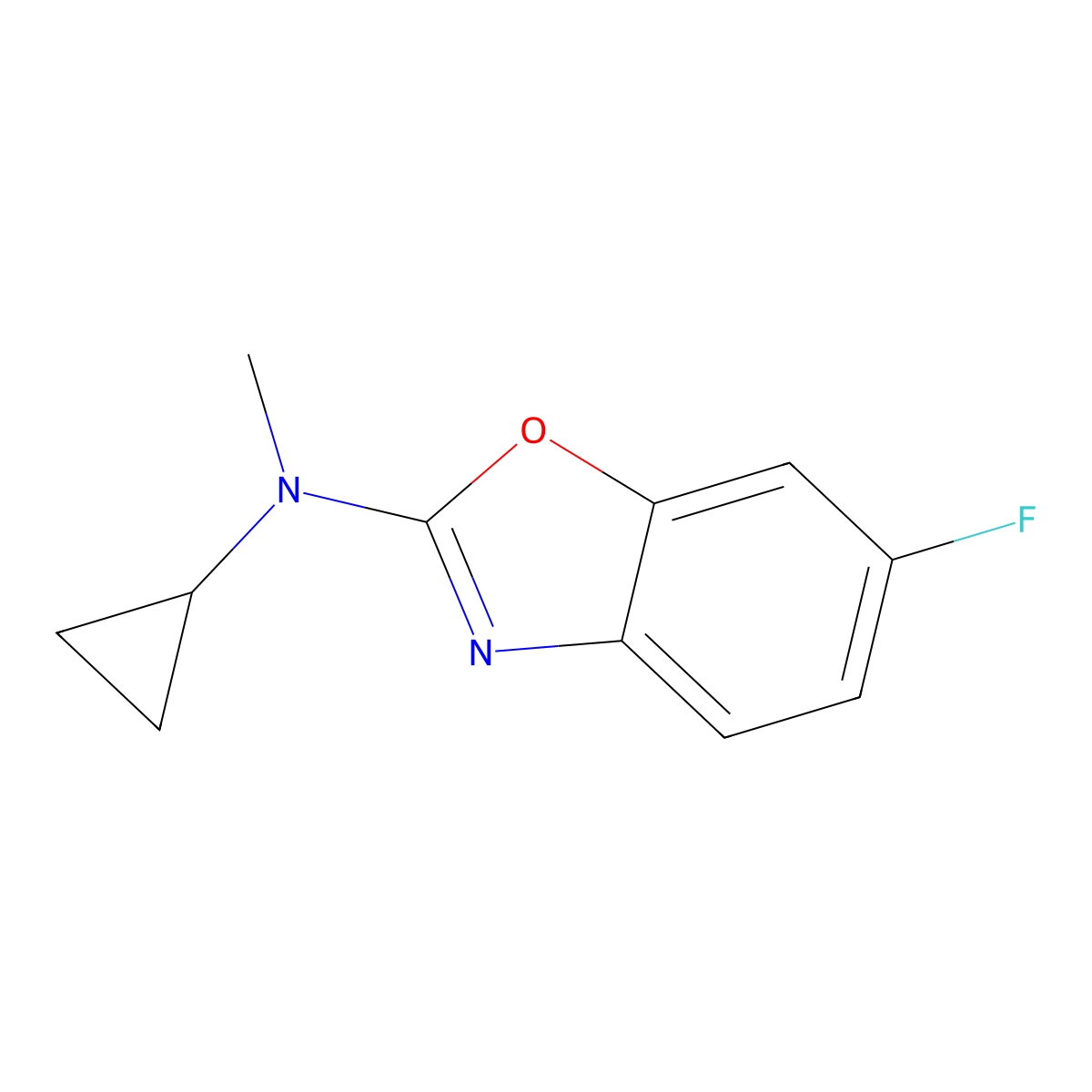 N-cyclopropyl-6-fluoro-N-methyl-1,3-benzoxazol-2-amine molecular structure, CAS 3054603-99-2