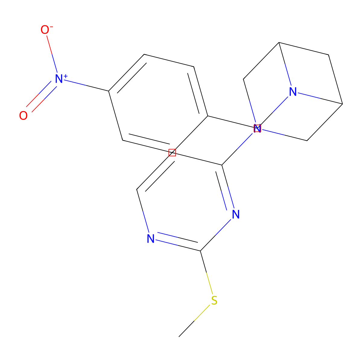 3-(2-Methylsulfanylpyrimidin-4-yl)-6-[(4-nitrophenyl)methyl]-3,6-diazabicyclo[3.1.1]heptane molecular structure, CAS 3054604-03-1