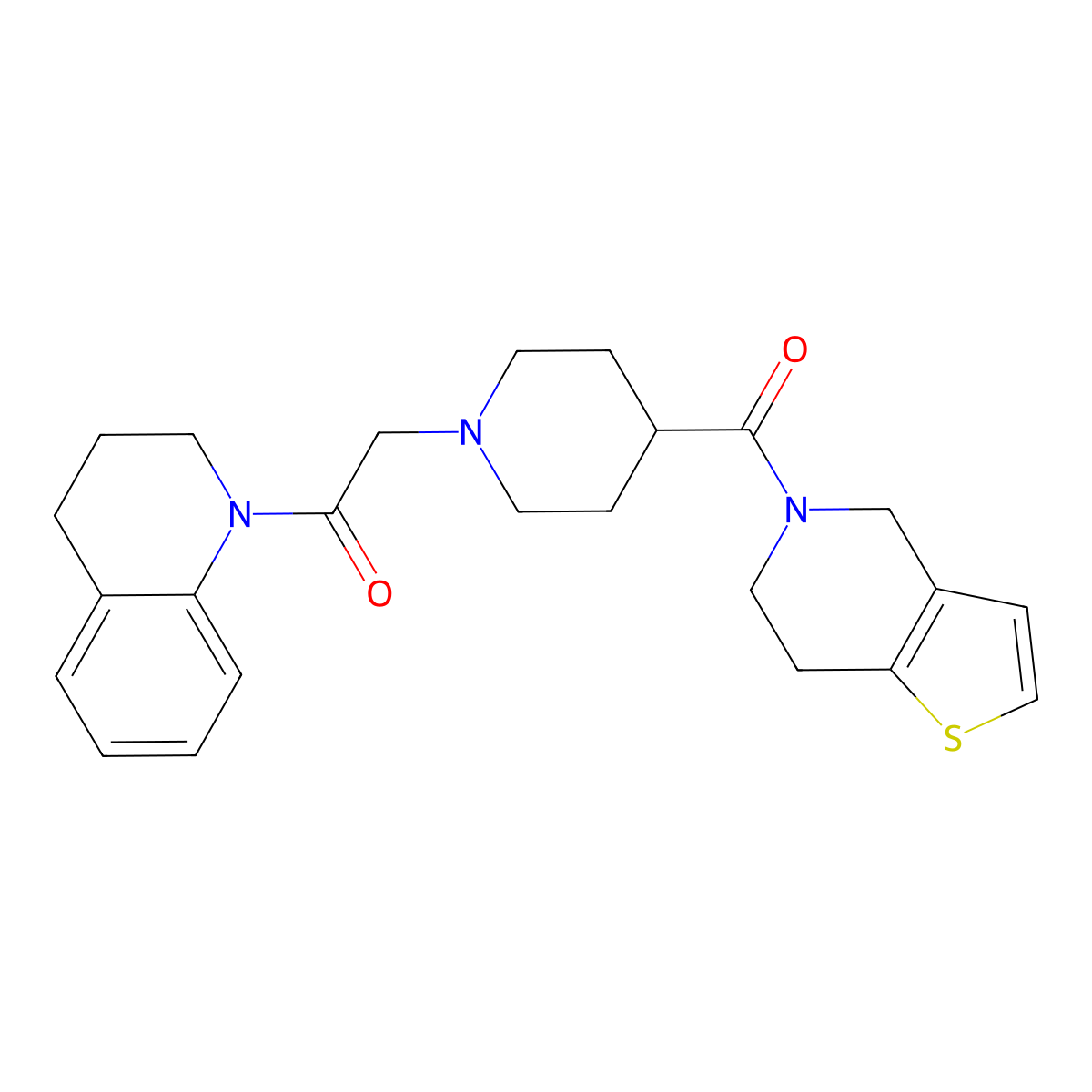 1-(1,2,3,4-tetrahydroquinolin-1-yl)-2-(4-{4H,5H,6H,7H-thieno[3,2-c]pyridine-5-carbonyl}piperidin-1-yl)ethan-1-one molecular structure, CAS 3054604-04-2