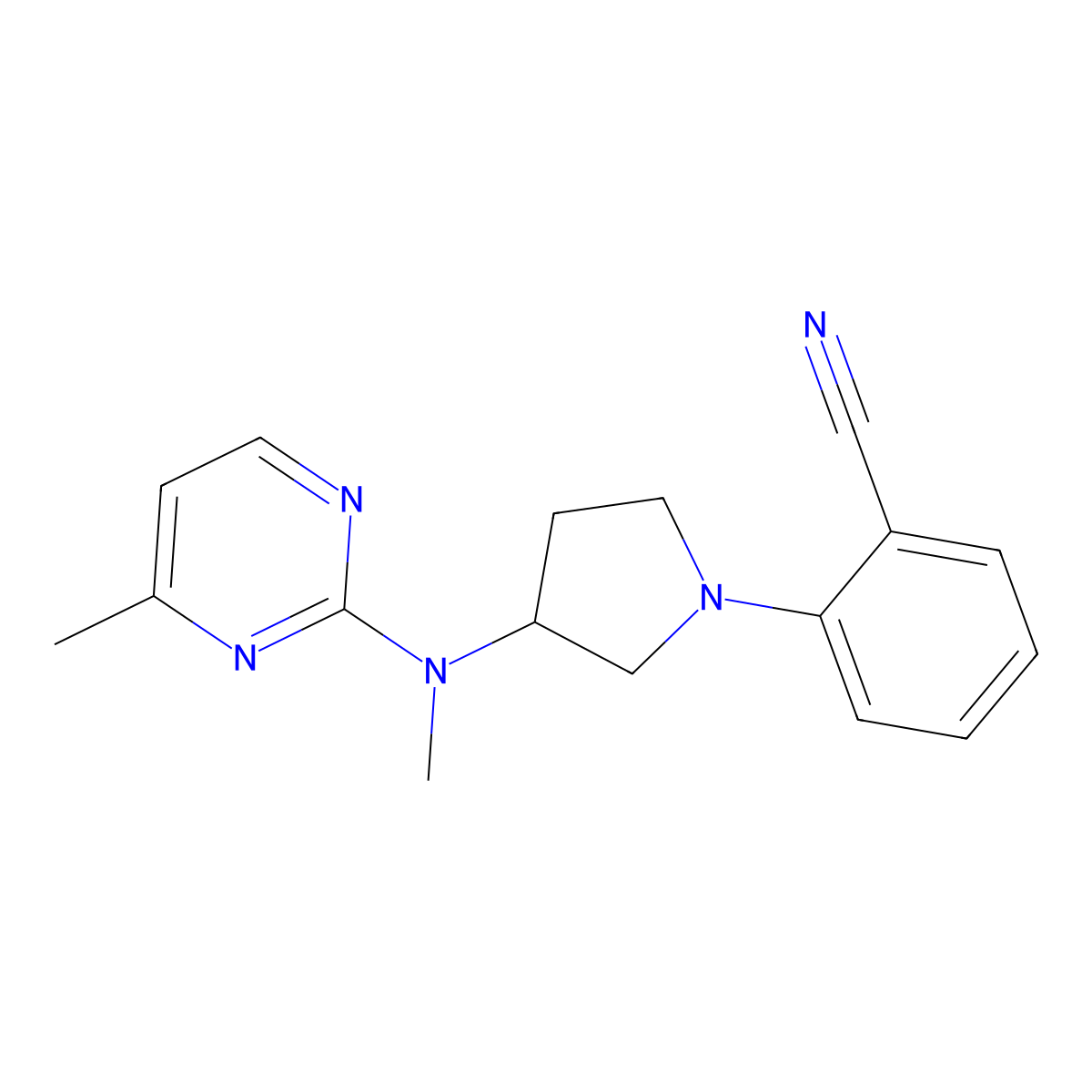 2-{3-[Methyl(4-methylpyrimidin-2-yl)amino]pyrrolidin-1-yl}benzonitrile molecular structure, CAS 3054604-07-5