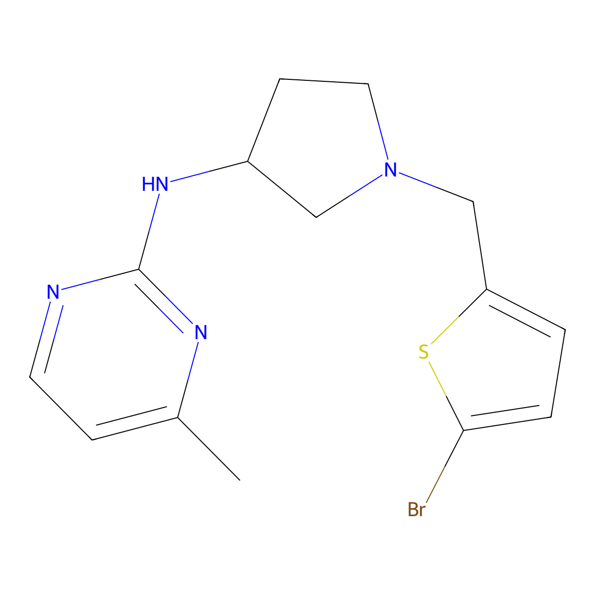 N-{1-[(5-bromothiophen-2-yl)methyl]pyrrolidin-3-yl}-4-methylpyrimidin-2-amine molecular structure, CAS 3054604-08-6