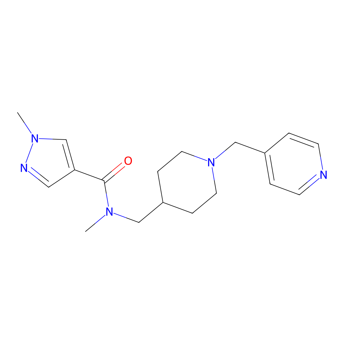N,1-dimethyl-N-({1-[(pyridin-4-yl)methyl]piperidin-4-yl}methyl)-1H-pyrazole-4-carboxamide molecular structure, CAS 3054604-09-7