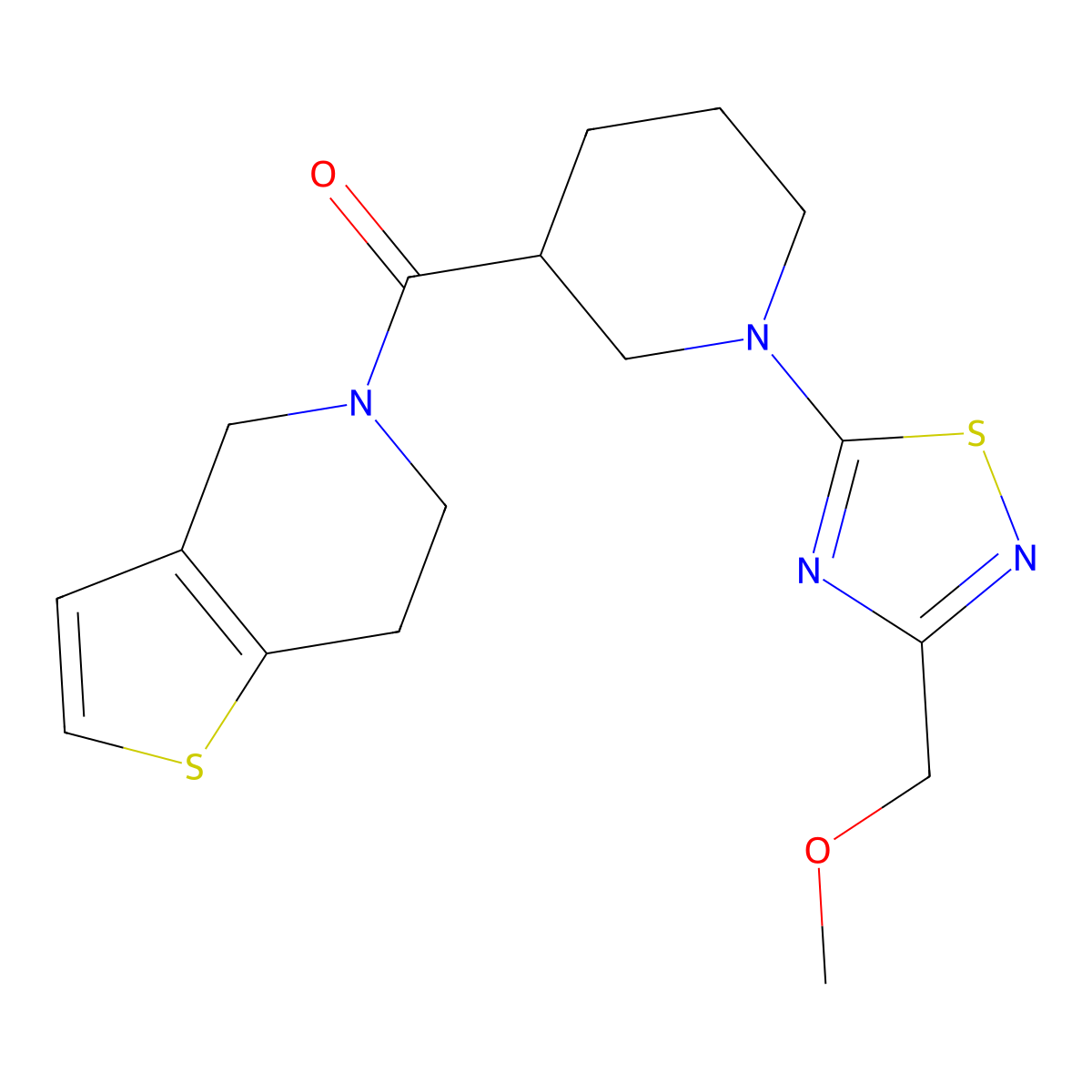1-[3-(methoxymethyl)-1,2,4-thiadiazol-5-yl]-3-{4H,5H,6H,7H-thieno[3,2-c]pyridine-5-carbonyl}piperidine molecular structure, CAS 3054604-15-5