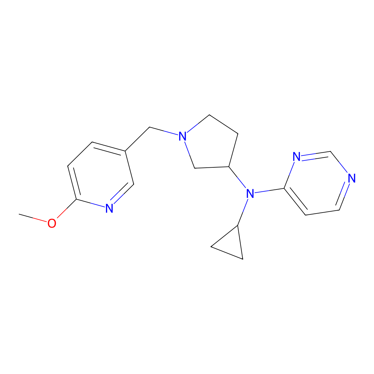 N-cyclopropyl-N-{1-[(6-methoxypyridin-3-yl)methyl]pyrrolidin-3-yl}pyrimidin-4-amine molecular structure, CAS 3054604-18-8