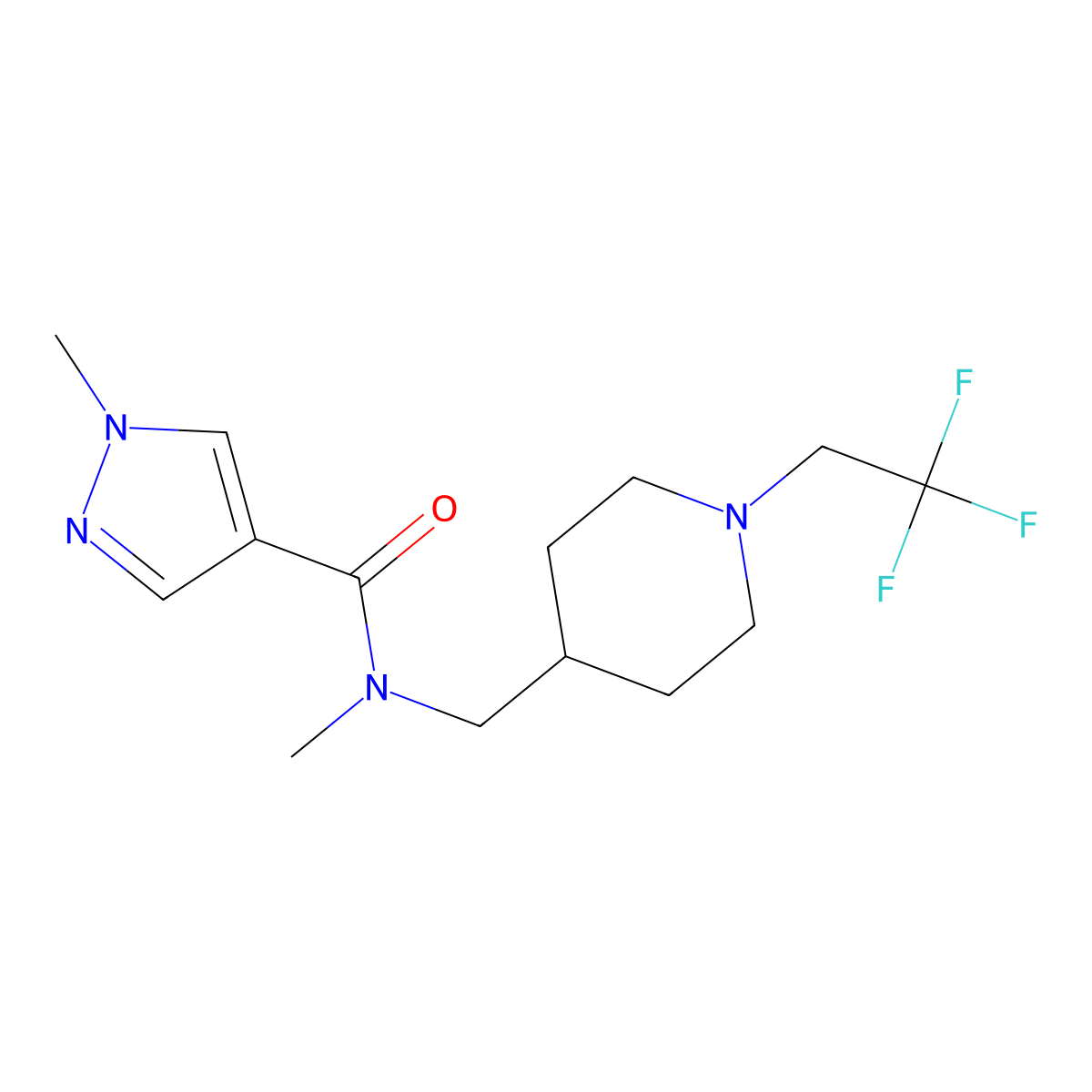 N,1-dimethyl-N-{[1-(2,2,2-trifluoroethyl)piperidin-4-yl]methyl}-1H-pyrazole-4-carboxamide molecular structure, CAS 3054604-22-4