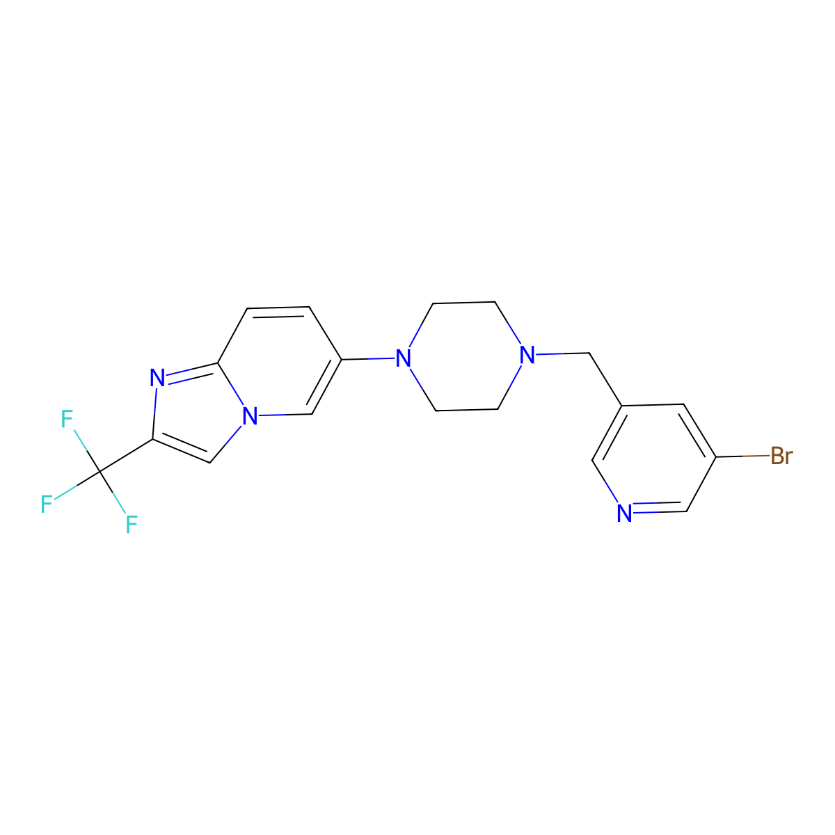 1-[(5-Bromopyridin-3-yl)methyl]-4-[2-(trifluoromethyl)imidazo[1,2-a]pyridin-6-yl]piperazine molecular structure, CAS 3054604-23-5