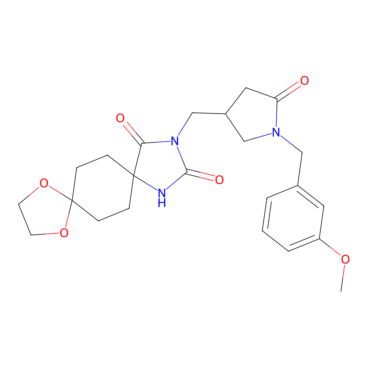 3-({1-[(3-Methoxyphenyl)methyl]-5-oxopyrrolidin-3-yl}methyl)-9,12-dioxa-1,3-diazadispiro[4.2.4.2]tetradecane-2,4-dione molecular structure, CAS 3054604-24-6
