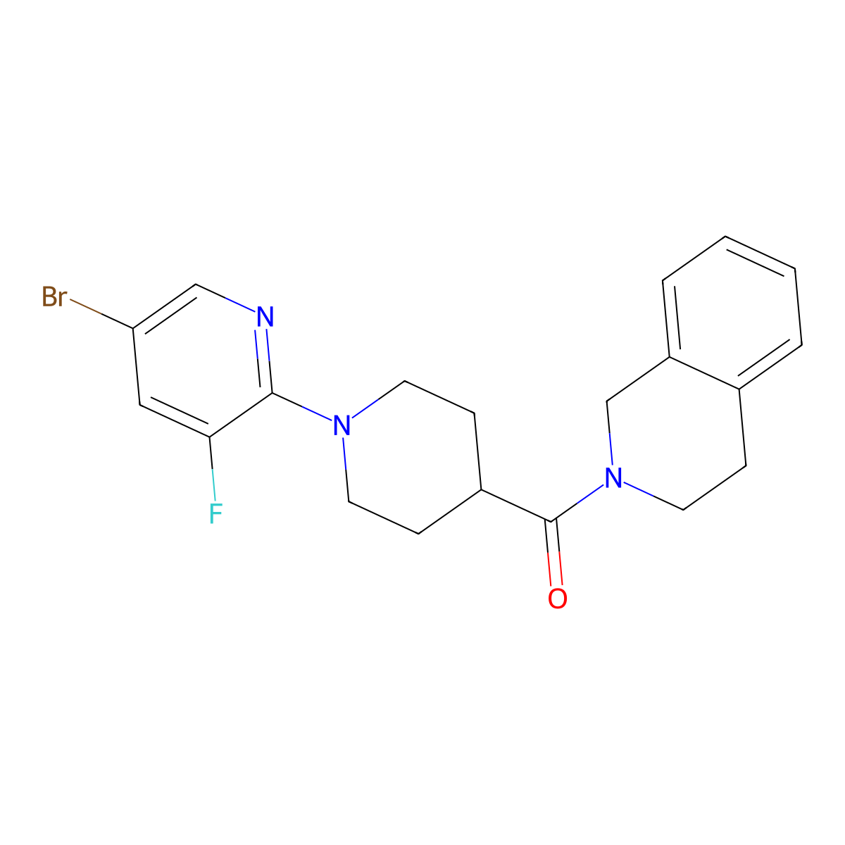 2-[1-(5-Bromo-3-fluoropyridin-2-yl)piperidine-4-carbonyl]-1,2,3,4-tetrahydroisoquinoline molecular structure, CAS 3054604-26-8