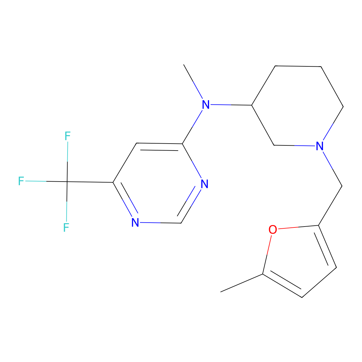 N-methyl-N-{1-[(5-methylfuran-2-yl)methyl]piperidin-3-yl}-6-(trifluoromethyl)pyrimidin-4-amine molecular structure, CAS 3054604-27-9