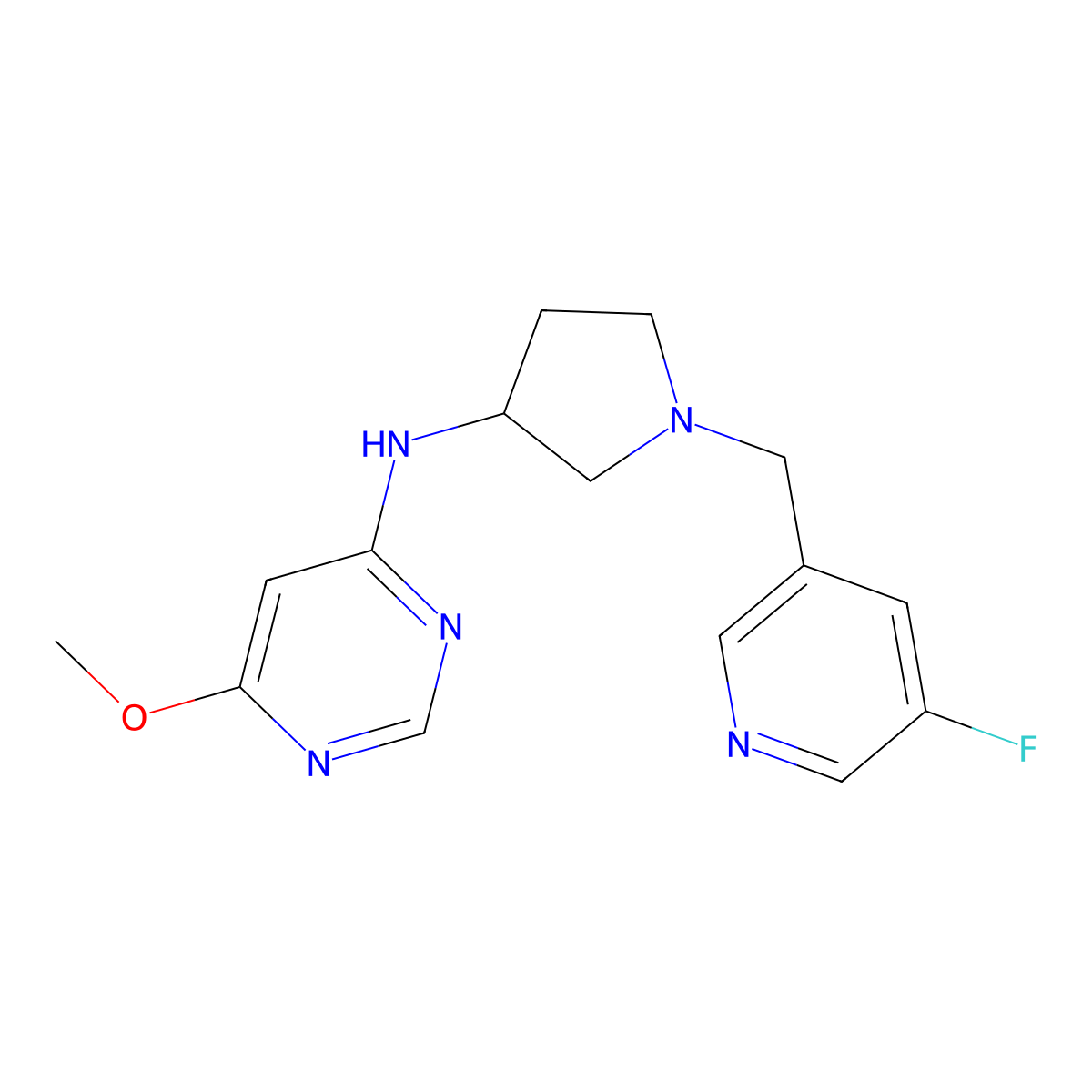 N-{1-[(5-fluoropyridin-3-yl)methyl]pyrrolidin-3-yl}-6-methoxypyrimidin-4-amine molecular structure, CAS 3054604-28-0