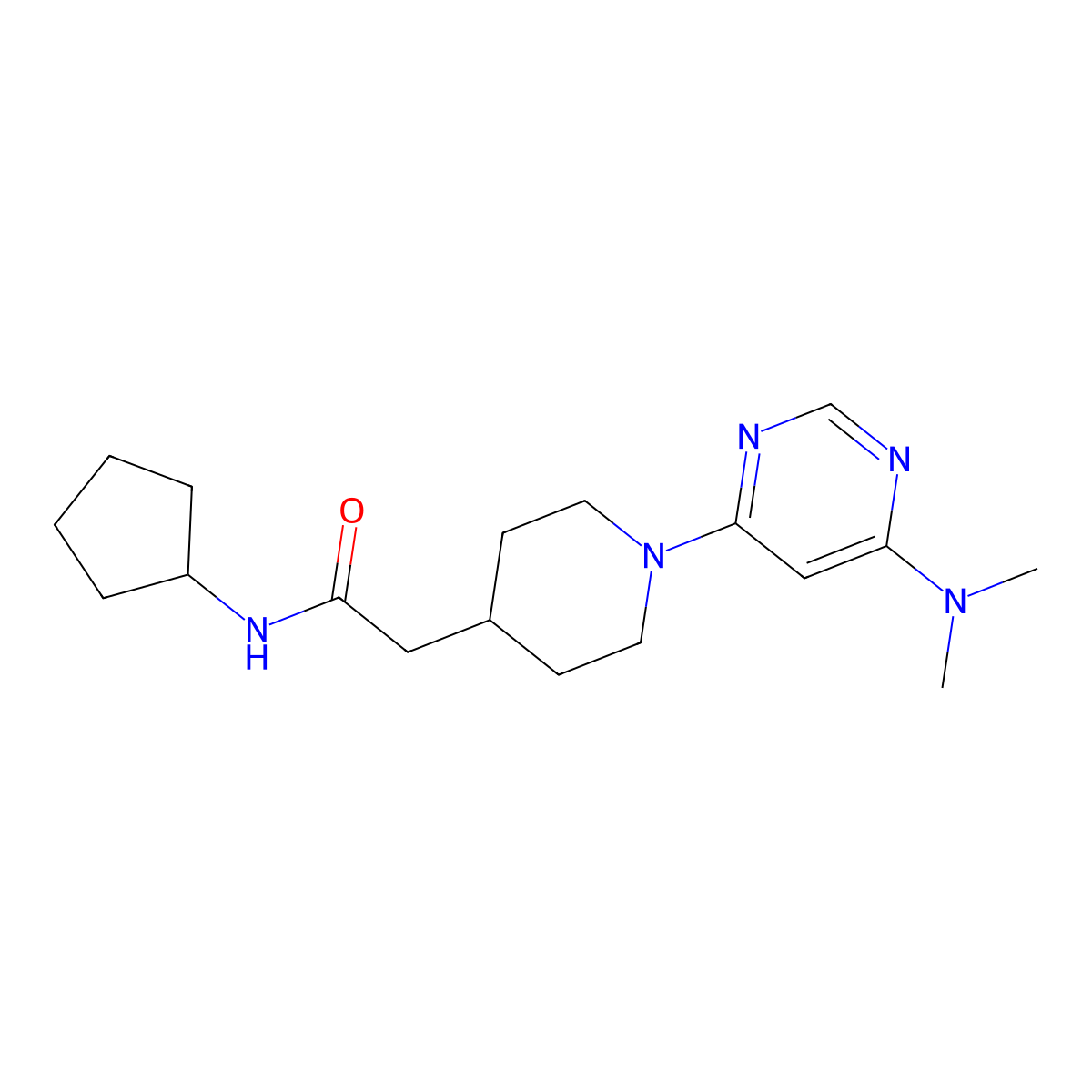 N-cyclopentyl-2-{1-[6-(dimethylamino)pyrimidin-4-yl]piperidin-4-yl}acetamide molecular structure, CAS 3054604-29-1
