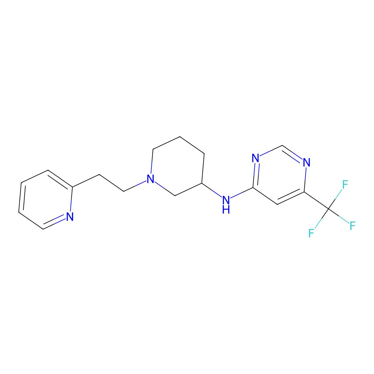 N-{1-[2-(pyridin-2-yl)ethyl]piperidin-3-yl}-6-(trifluoromethyl)pyrimidin-4-amine molecular structure, CAS 3054604-32-6