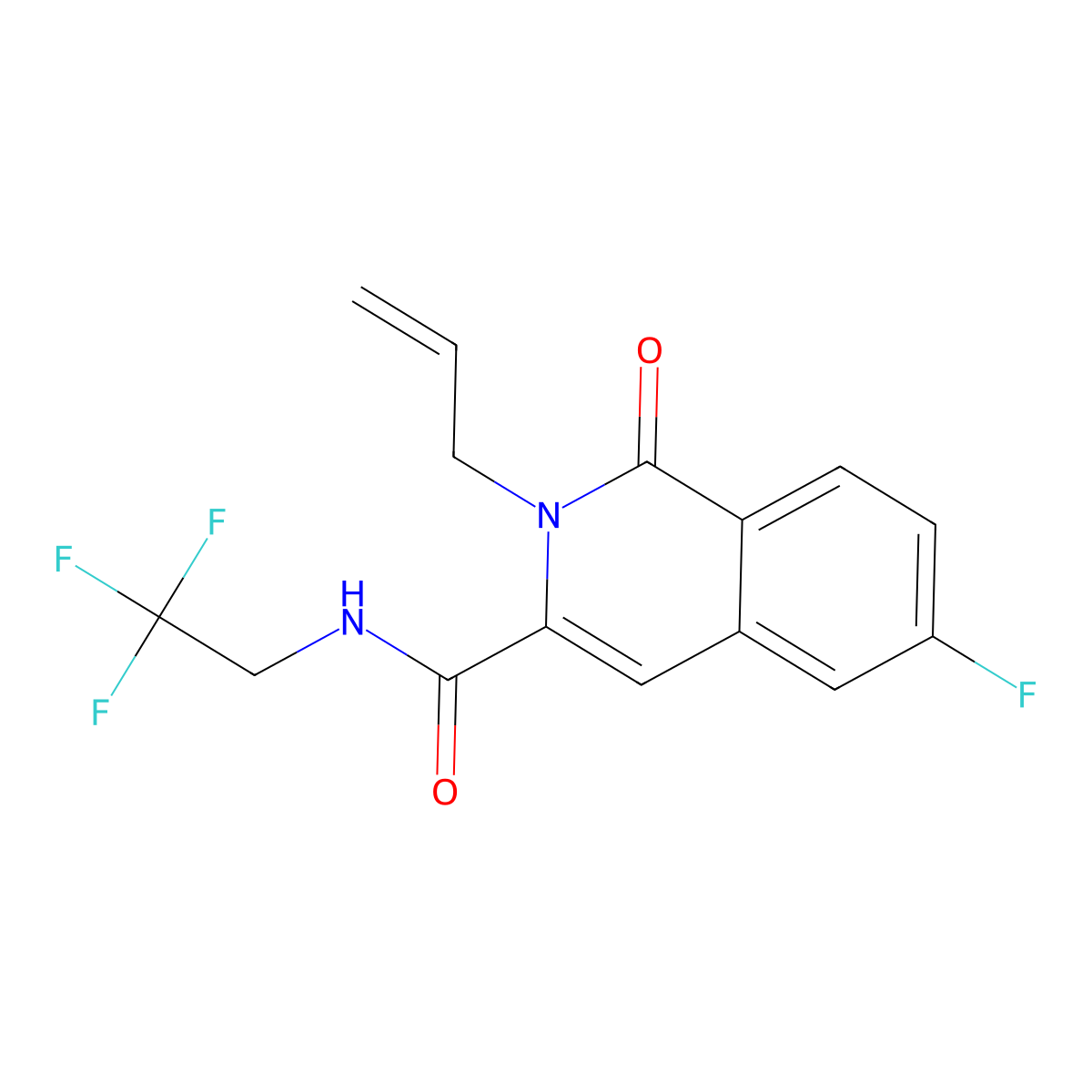 6-fluoro-1-oxo-2-(prop-2-en-1-yl)-N-(2,2,2-trifluoroethyl)-1,2-dihydroisoquinoline-3-carboxamide molecular structure, CAS 3054604-33-7