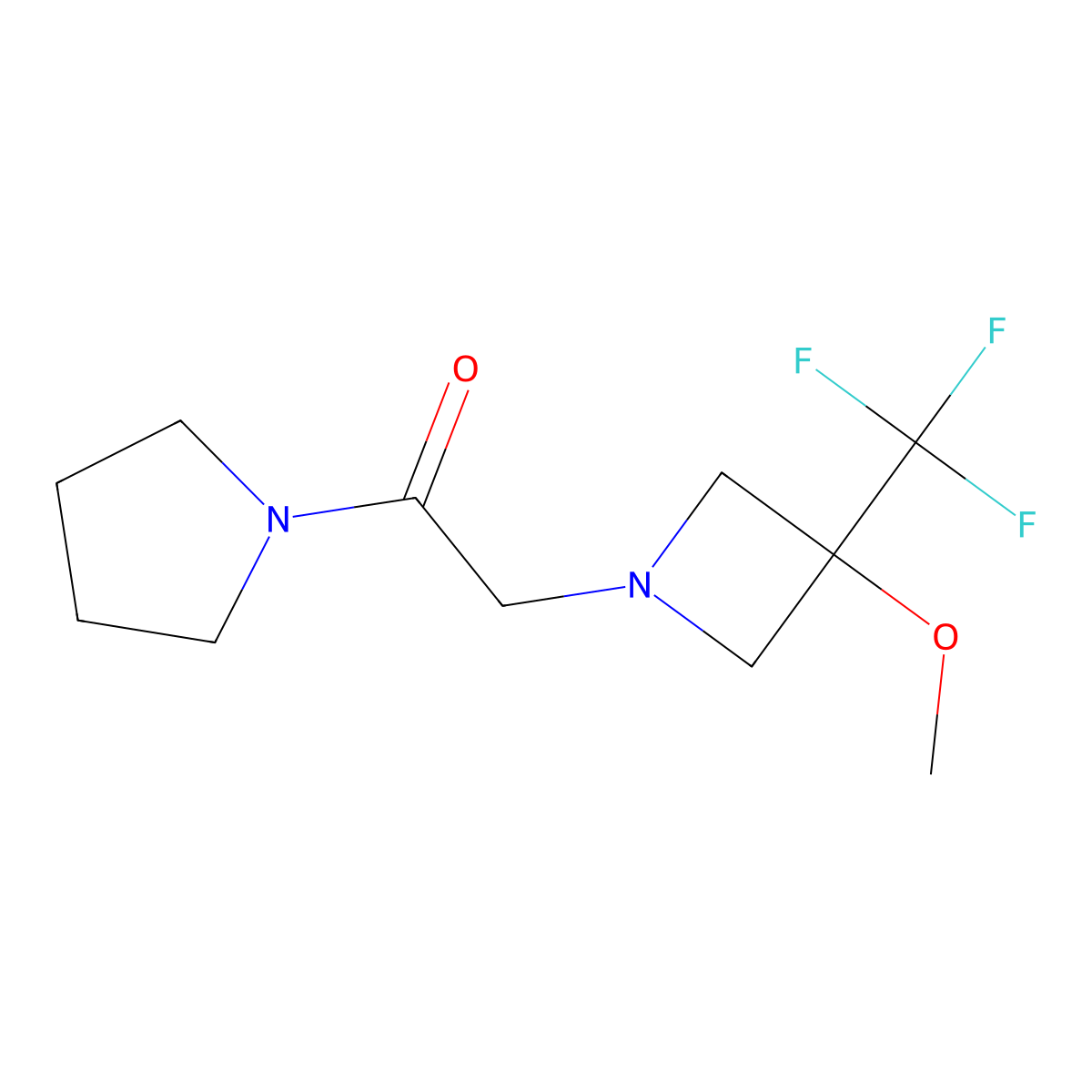 2-[3-Methoxy-3-(trifluoromethyl)azetidin-1-yl]-1-pyrrolidin-1-ylethanon molecular structure, CAS 3054604-34-8