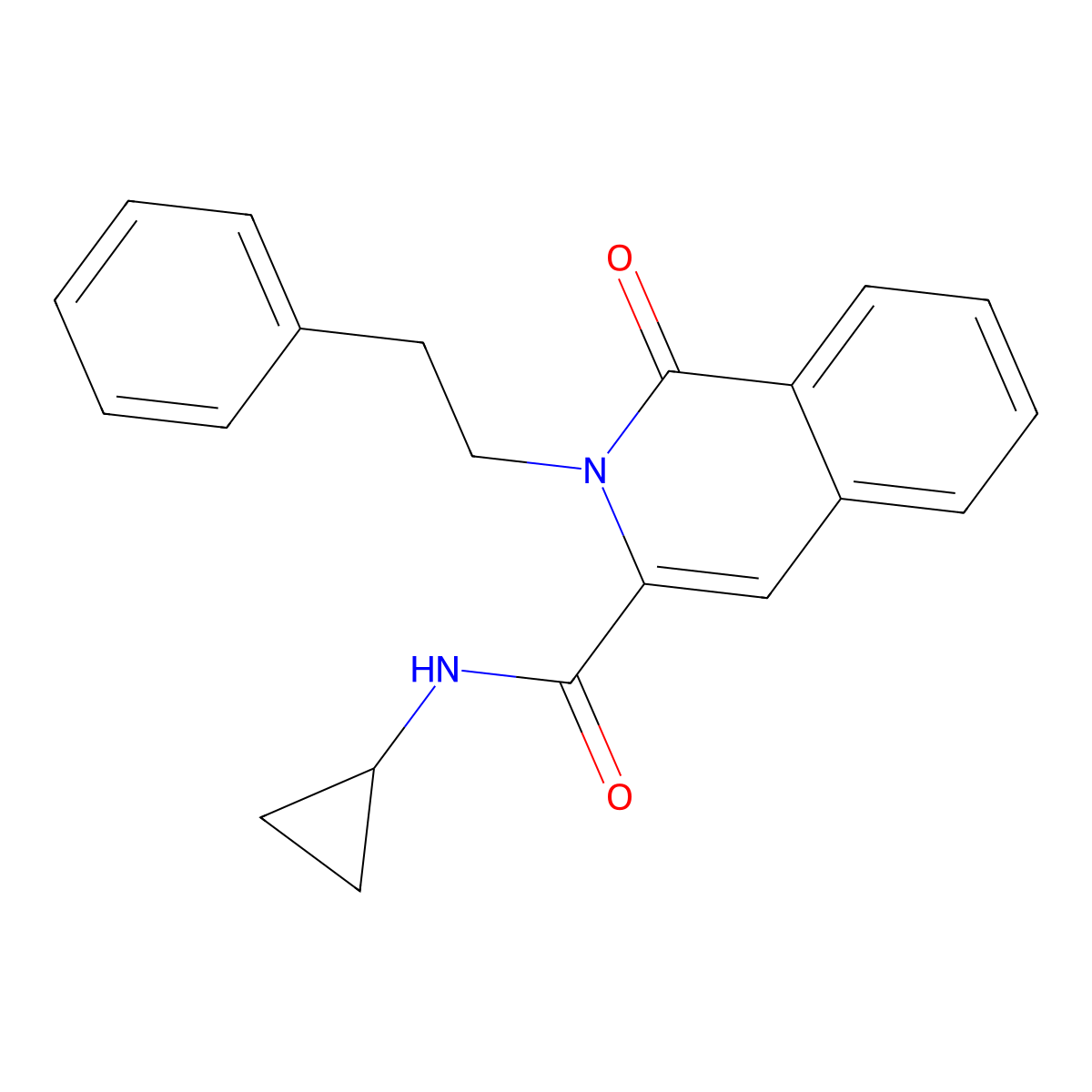 N-cyclopropyl-1-oxo-2-(2-phenylethyl)-1,2-dihydroisoquinoline-3-carboxamide molecular structure, CAS 3054604-35-9