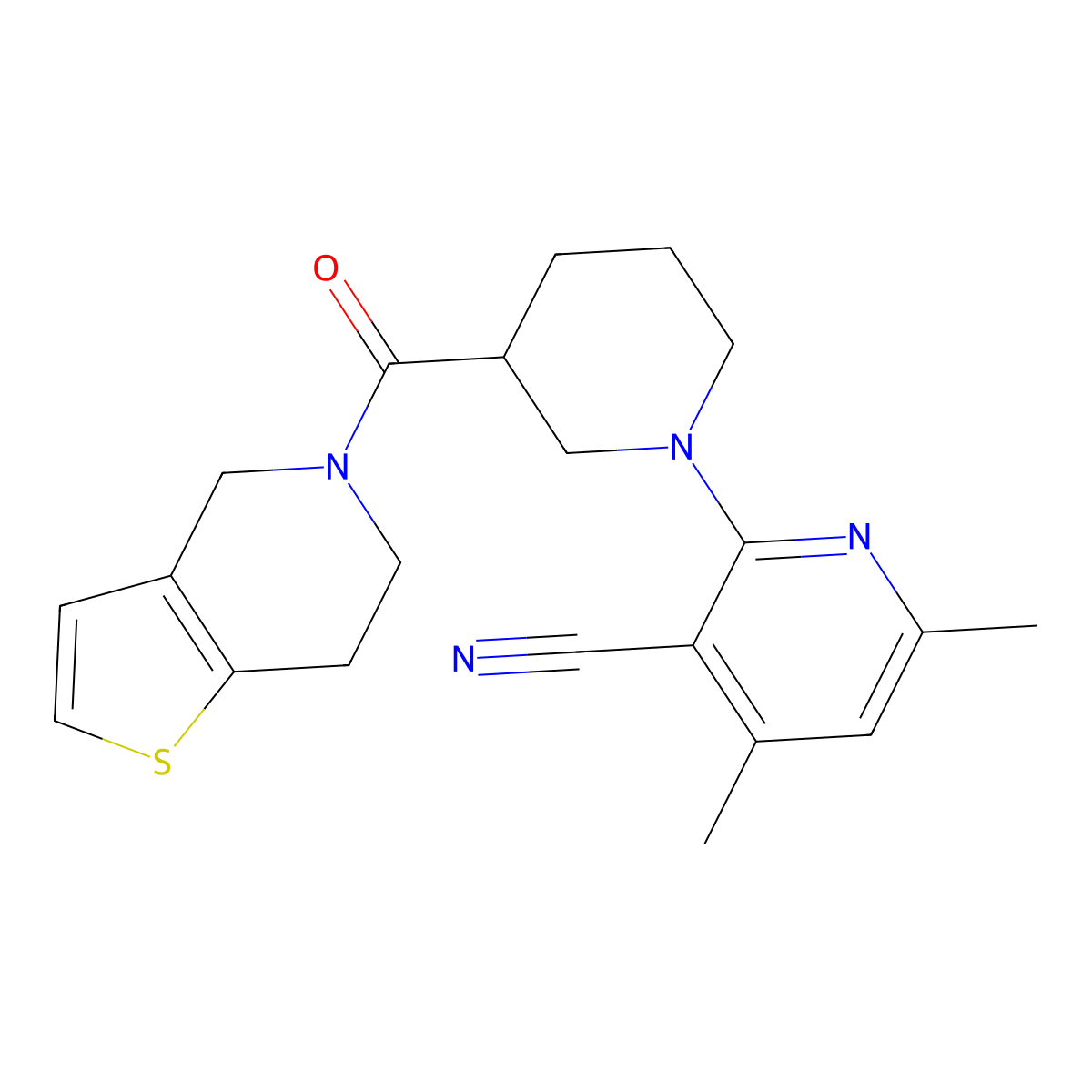 4,6-dimethyl-2-(3-{4H,5H,6H,7H-thieno[3,2-c]pyridine-5-carbonyl}piperidin-1-yl)pyridine-3-carbonitrile molecular structure, CAS 3054604-37-1
