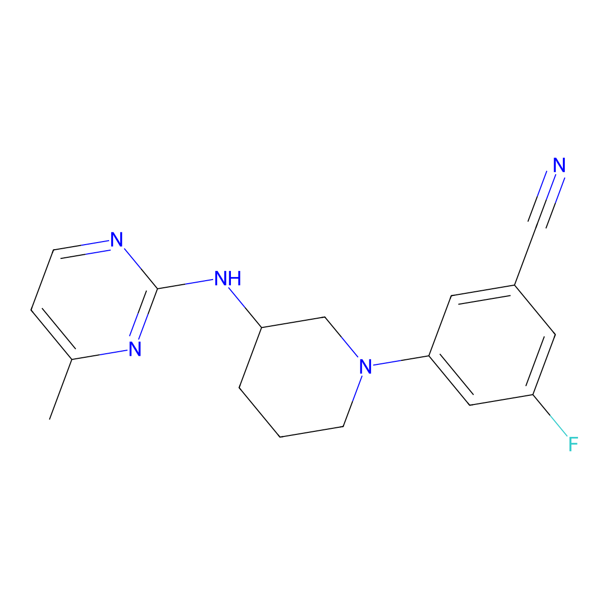 3-Fluoro-5-{3-[(4-methylpyrimidin-2-yl)amino]piperidin-1-yl}benzonitrile molecular structure, CAS 3054604-38-2