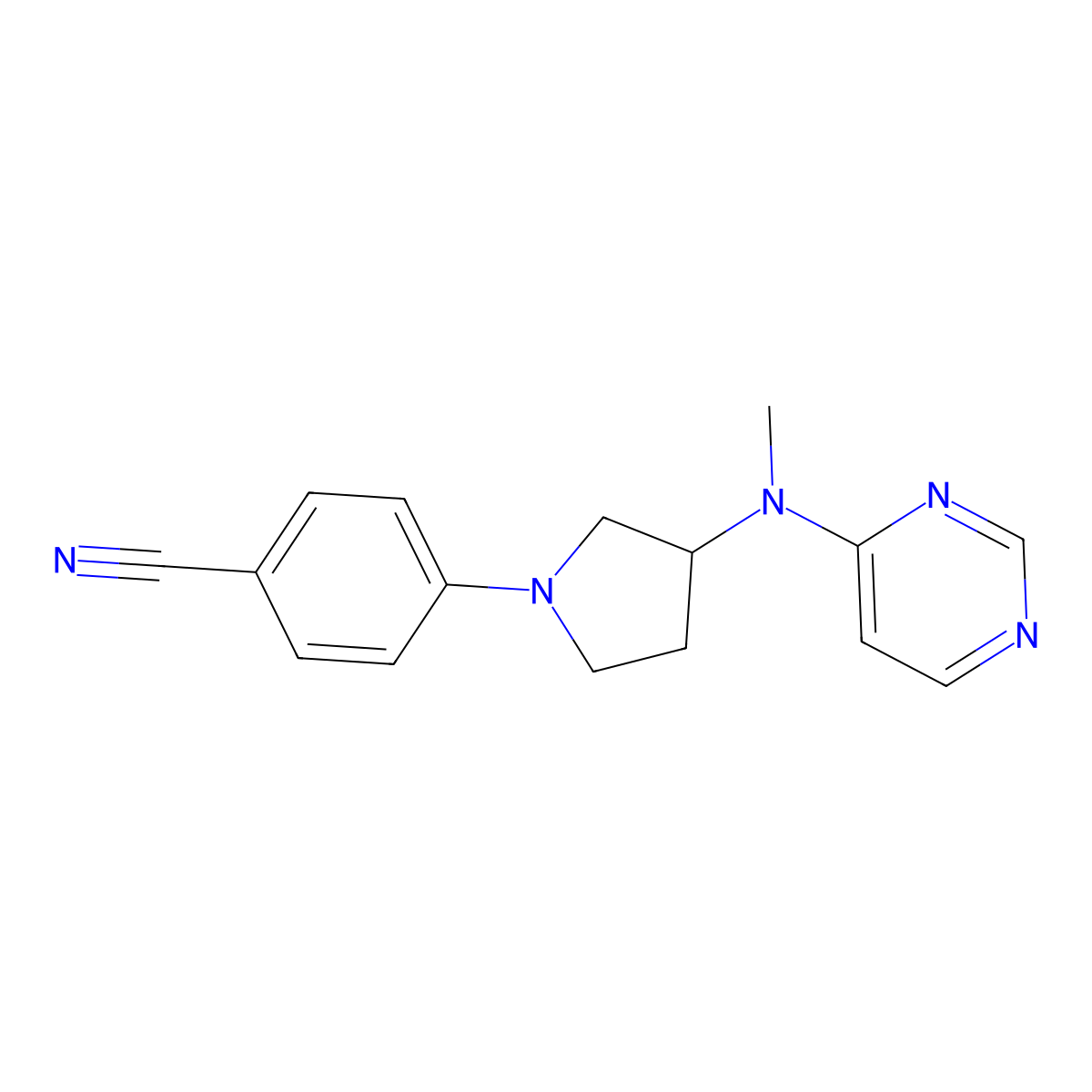 4-{3-[Methyl(pyrimidin-4-yl)amino]pyrrolidin-1-yl}benzonitrile molecular structure, CAS 3054604-39-3