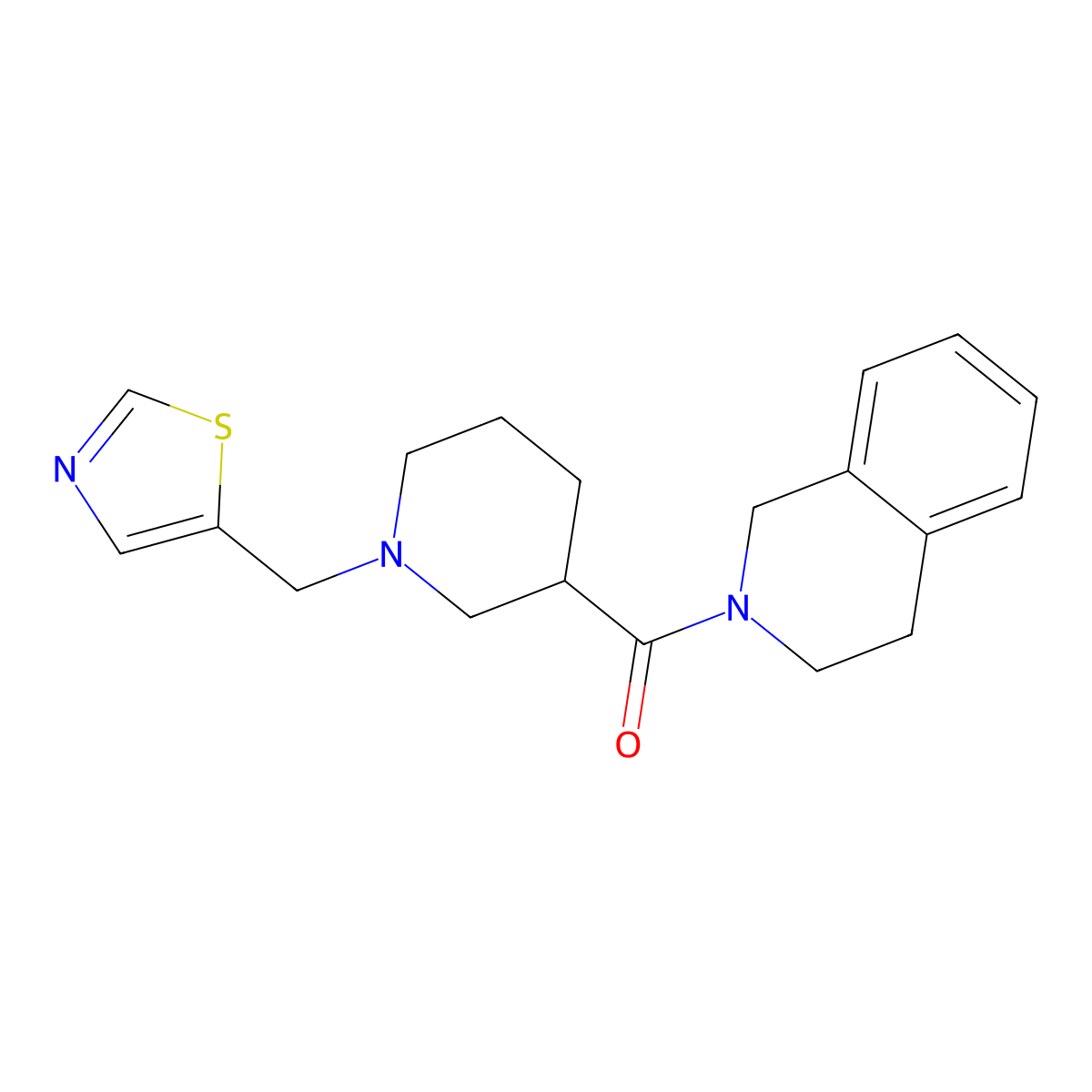 2-{1-[(1,3-Thiazol-5-yl)methyl]piperidine-3-carbonyl}-1,2,3,4-tetrahydroisoquinoline molecular structure, CAS 3054604-41-7