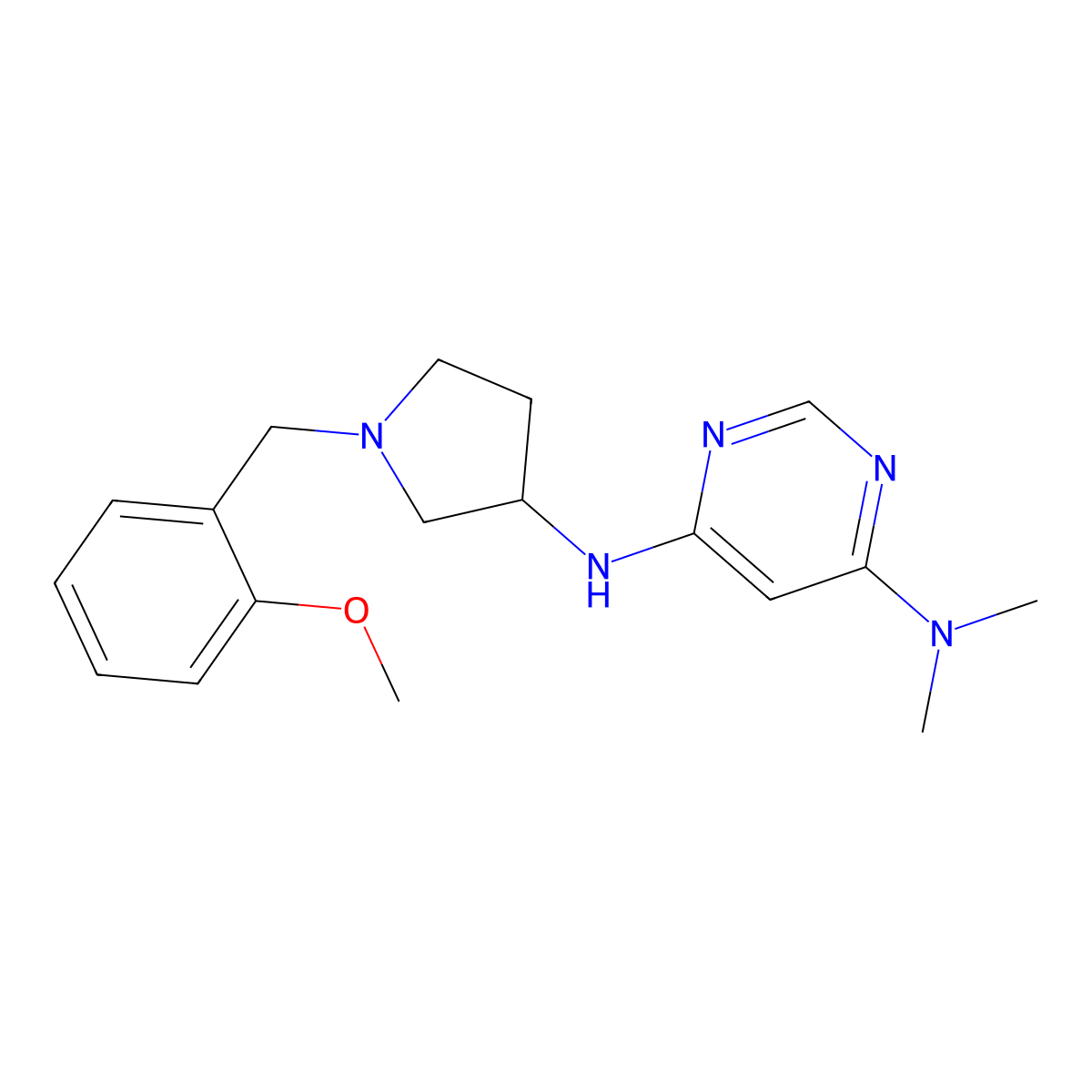 N6-{1-[(2-methoxyphenyl)methyl]pyrrolidin-3-yl}-N4,N4-dimethylpyrimidine-4,6-diamine molecular structure, CAS 3054604-42-8