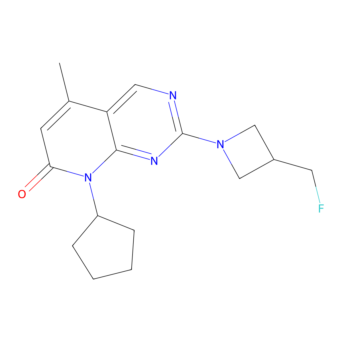 8-cyclopentyl-2-[3-(fluoromethyl)azetidin-1-yl]-5-methyl-7H,8H-pyrido[2,3-d]pyrimidin-7-one molecular structure, CAS 3054604-43-9