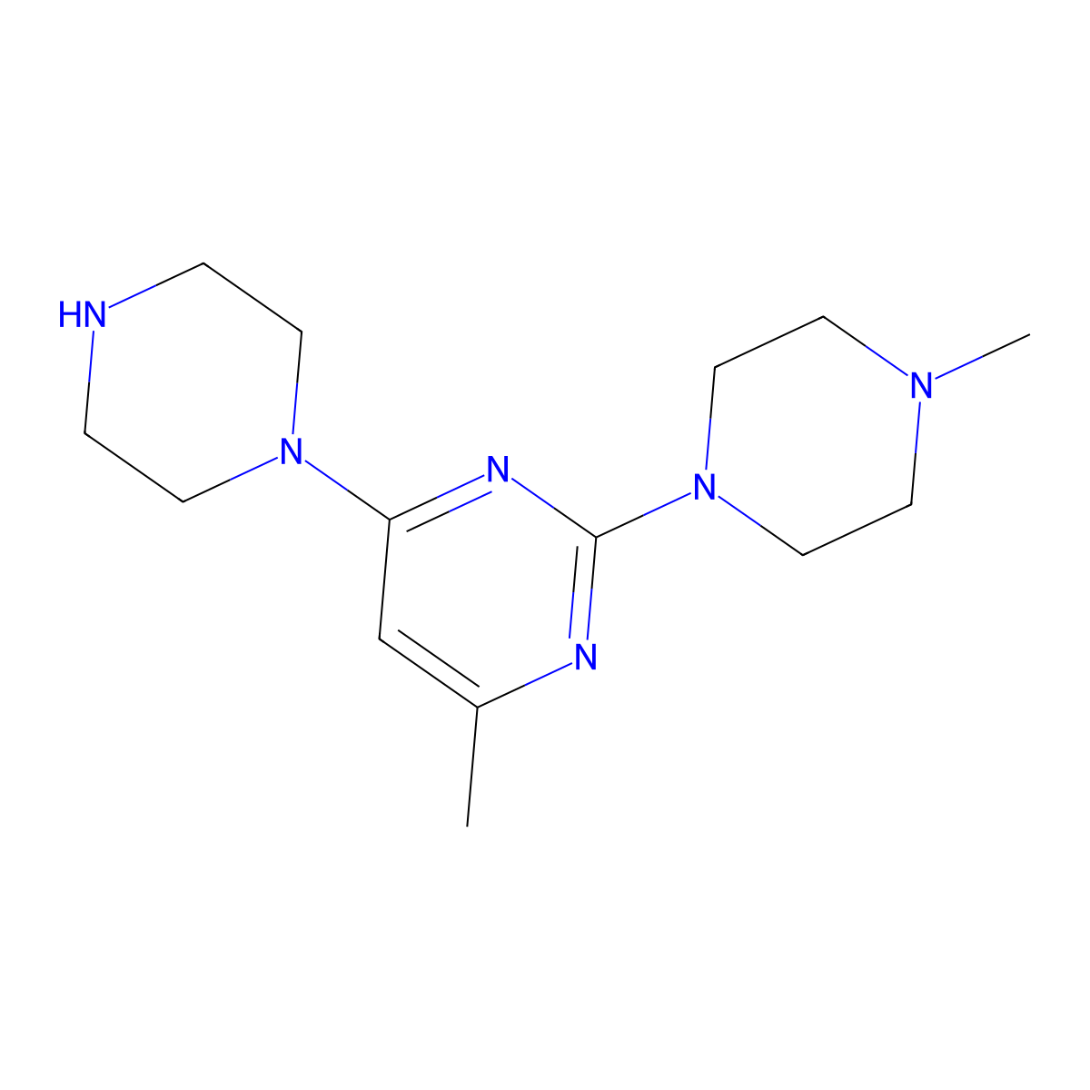 4-Methyl-2-(4-methylpiperazin-1-yl)-6-(piperazin-1-yl)pyrimidine molecular structure, CAS 3054604-47-3