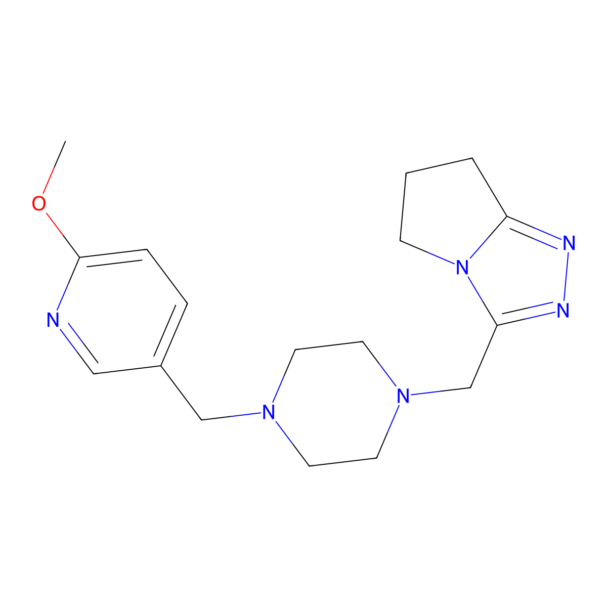 1-[(6-methoxypyridin-3-yl)methyl]-4-({5H,6H,7H-pyrrolo[2,1-c][1,2,4]triazol-3-yl}methyl)piperazine molecular structure, CAS 3054604-49-5