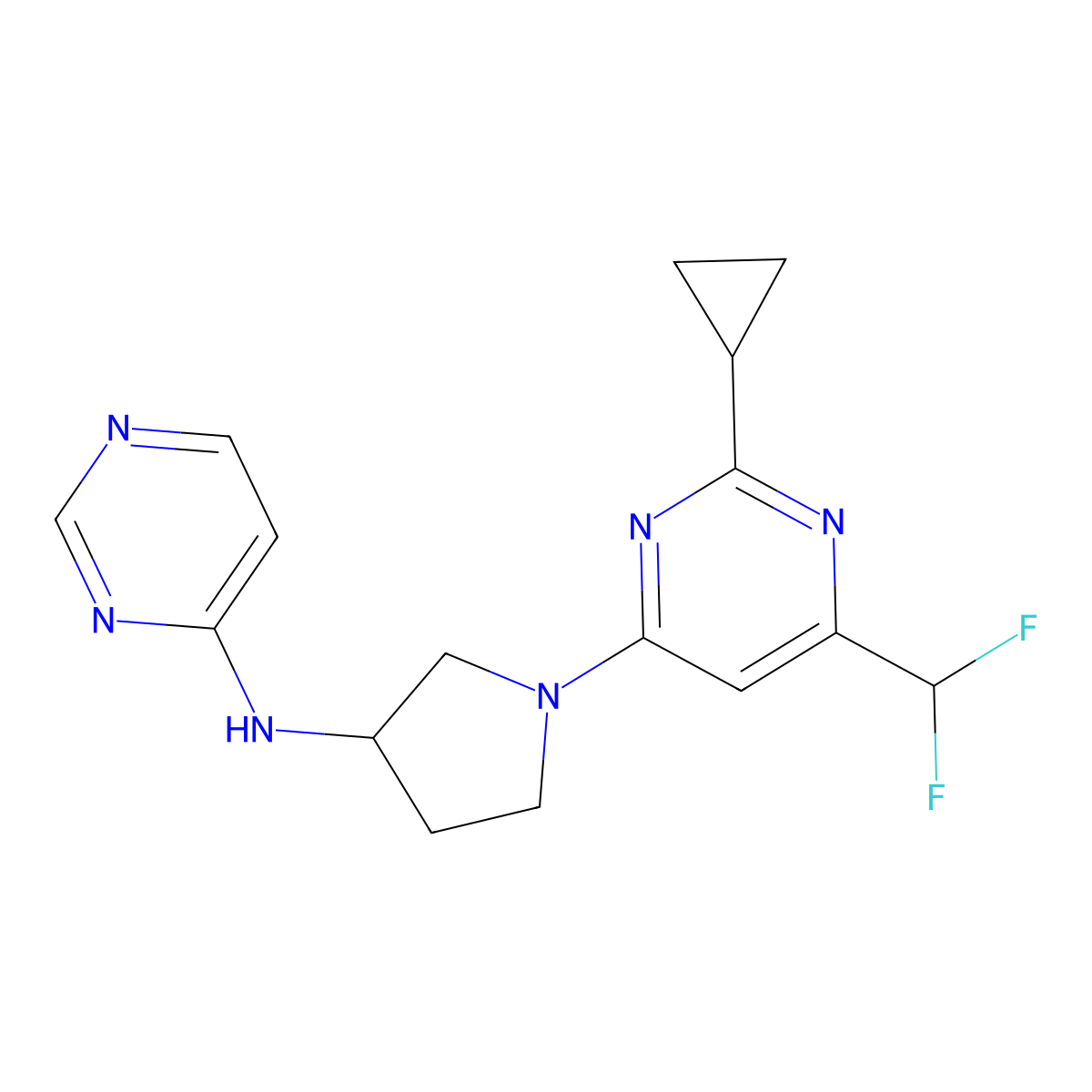 N-{1-[2-cyclopropyl-6-(difluoromethyl)pyrimidin-4-yl]pyrrolidin-3-yl}pyrimidin-4-amine molecular structure, CAS 3054604-65-5