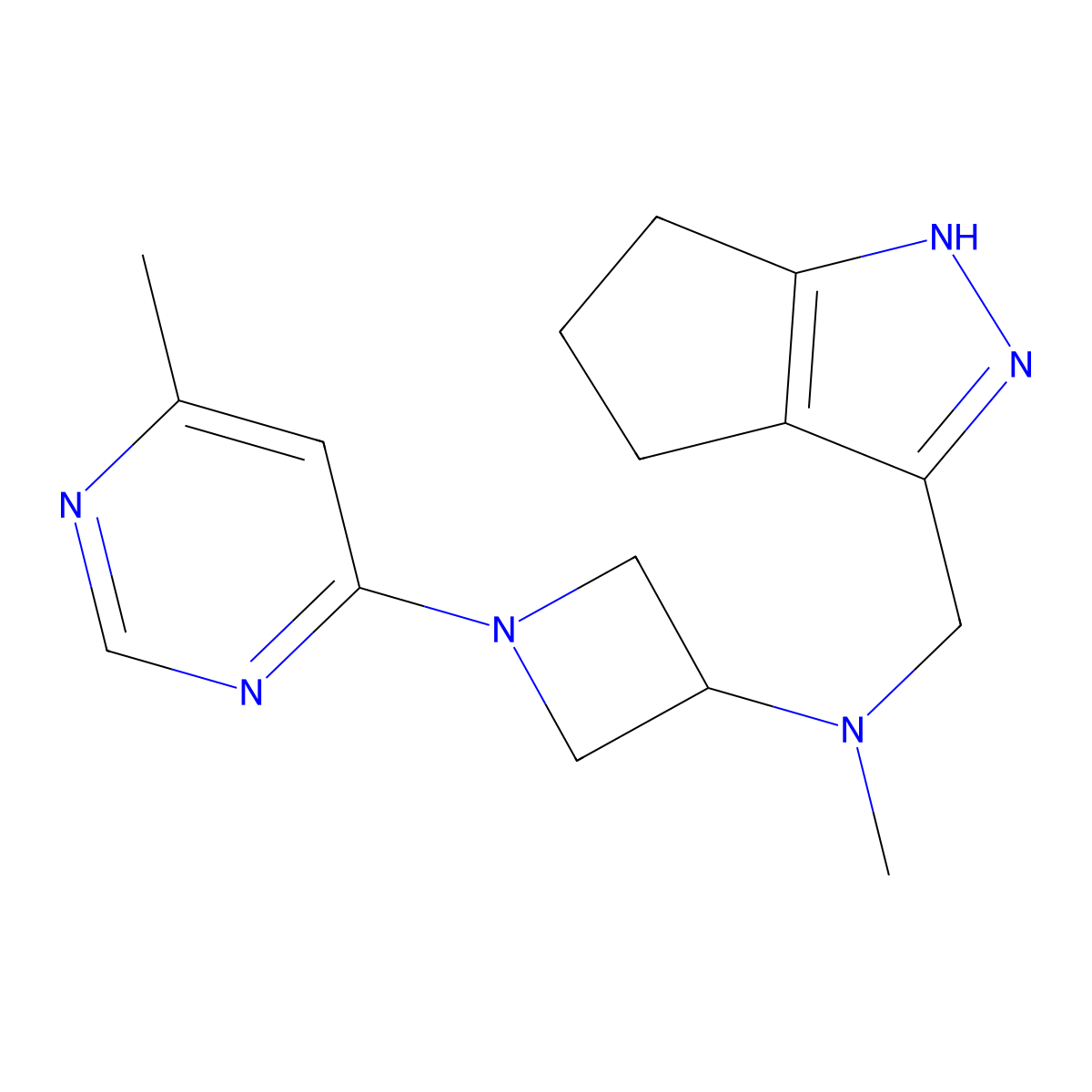 N-({1H,4H,5H,6H-cyclopenta[c]pyrazol-3-yl}methyl)-N-methyl-1-(6-methylpyrimidin-4-yl)azetidin-3-amine molecular structure, CAS 3054604-67-7