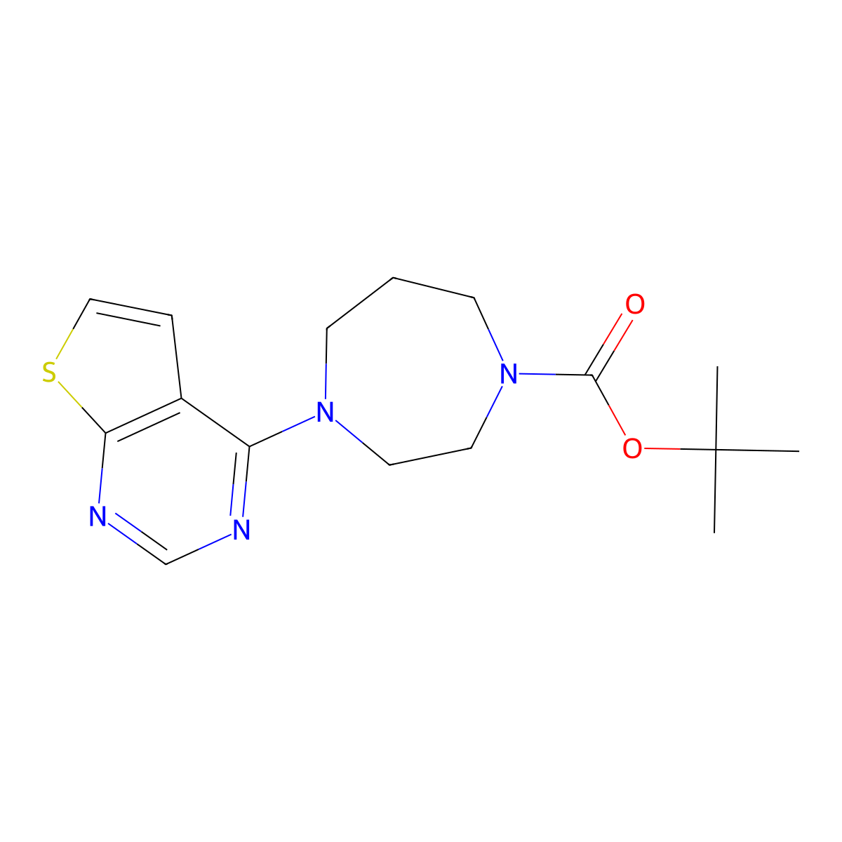 Tert-butyl 4-{thieno[2,3-d]pyrimidin-4-yl}-1,4-diazepane-1-carboxylate molecular structure, CAS 3054604-68-8