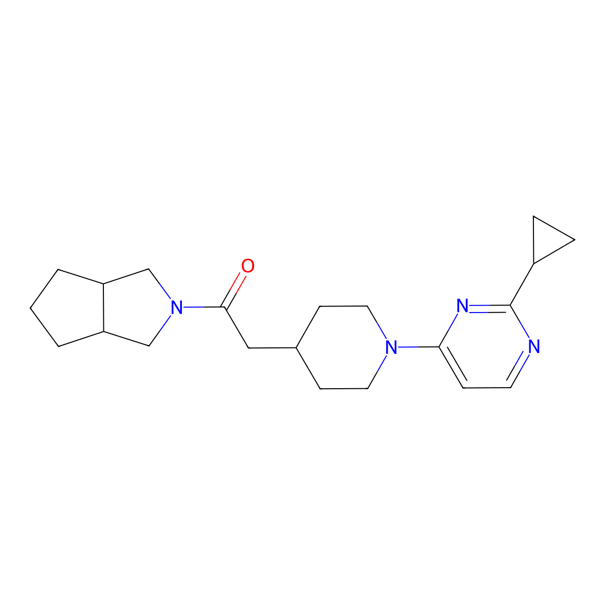 2-[1-(2-Cyclopropylpyrimidin-4-yl)piperidin-4-yl]-1-{octahydrocyclopenta[c]pyrrol-2-yl}ethan-1-one molecular structure, CAS 3054604-74-6