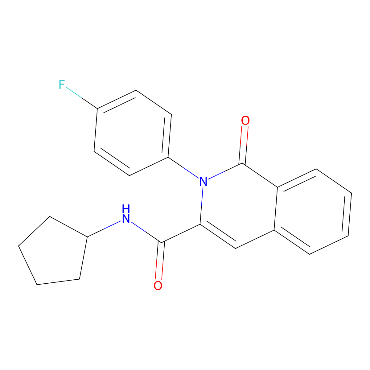 N-cyclopentyl-2-(4-fluorophenyl)-1-oxoisoquinoline-3-carboxamide molecular structure, CAS 3054604-87-1