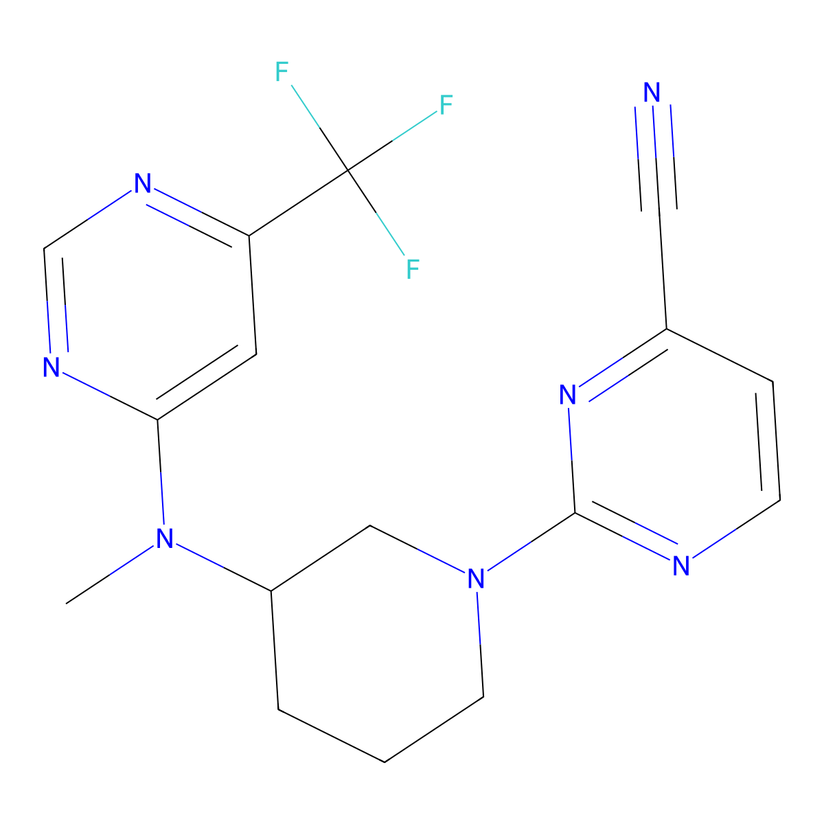 2-(3-{Methyl[6-(trifluoromethyl)pyrimidin-4-yl]amino}piperidin-1-yl)pyrimidine-4-carbonitrile molecular structure, CAS 3054604-90-6
