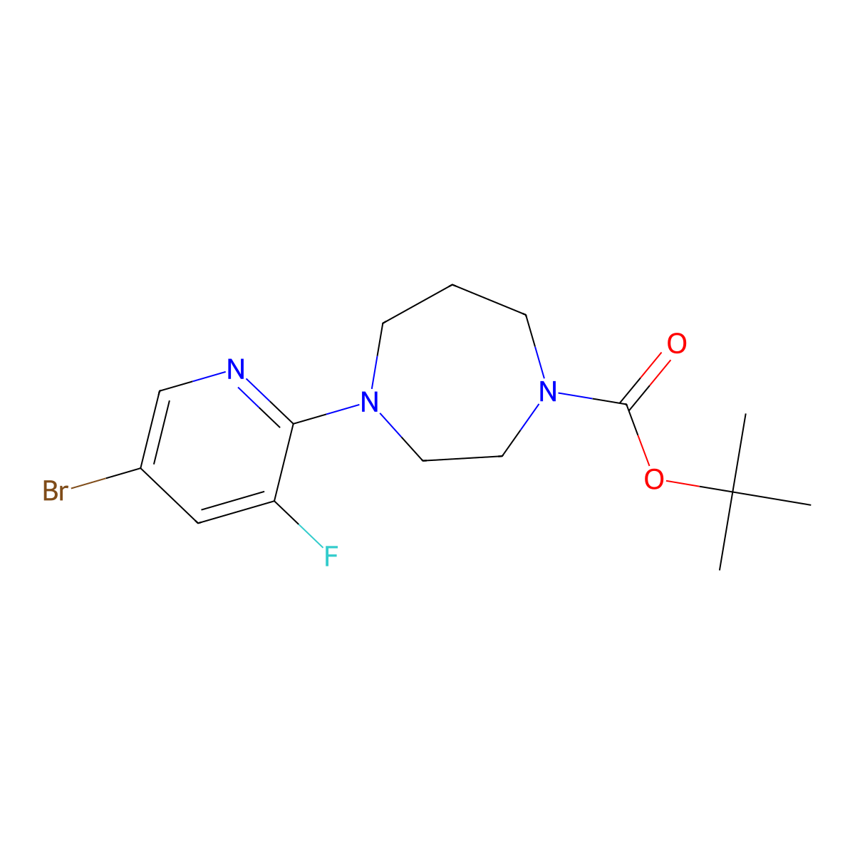 Tert-butyl 4-(5-bromo-3-fluoropyridin-2-yl)-1,4-diazepane-1-carboxylate molecular structure, CAS 3054604-92-8