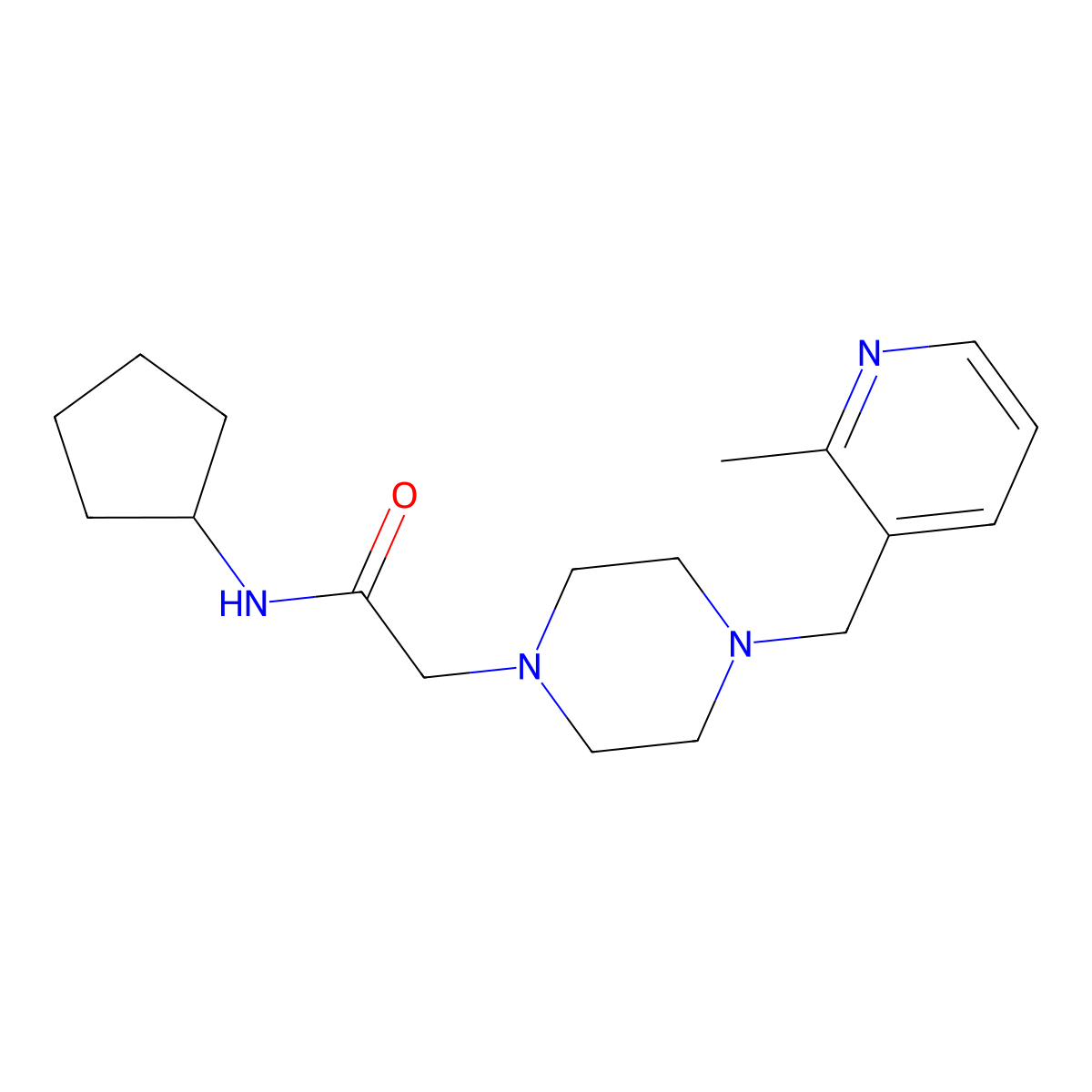 N-cyclopentyl-2-{4-[(2-methylpyridin-3-yl)methyl]piperazin-1-yl}acetamide molecular structure, CAS 3054604-98-4
