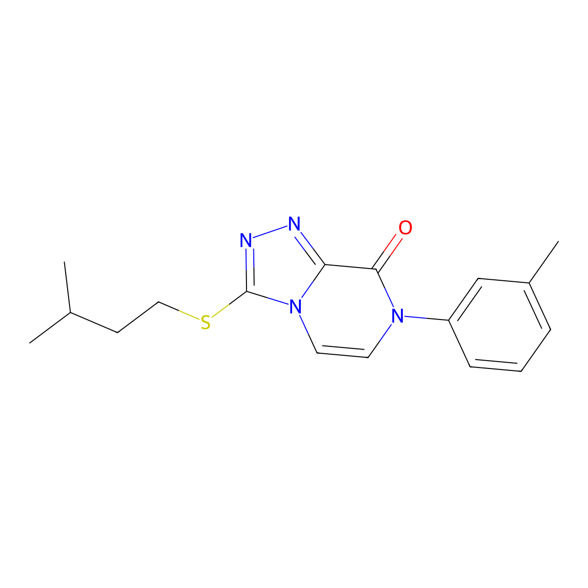 3-[(3-methylbutyl)sulfanyl]-7-(3-methylphenyl)-7H,8H-[1,2,4]triazolo[4,3-a]pyrazin-8-one molecular structure, CAS 3054605-02-3