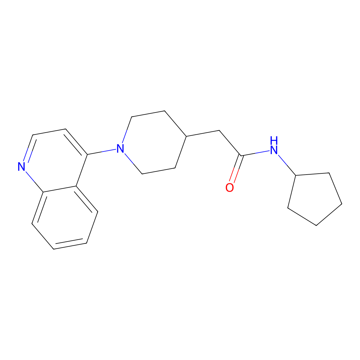 N-cyclopentyl-2-[1-(quinolin-4-yl)piperidin-4-yl]acetamide molecular structure, CAS 3054605-09-0