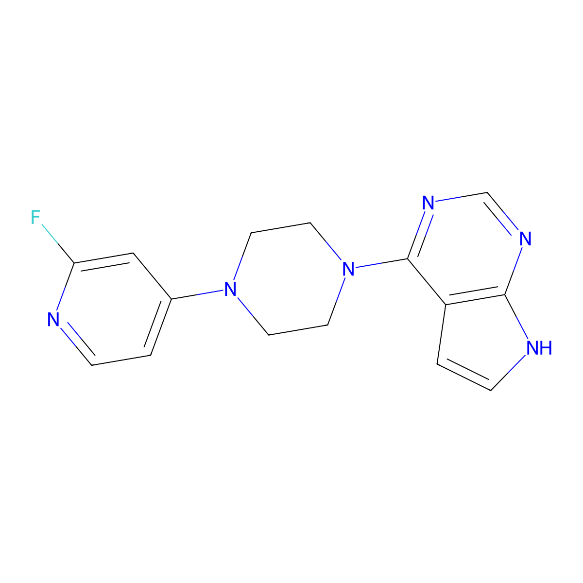 1-(2-fluoropyridin-4-yl)-4-{7H-pyrrolo[2,3-d]pyrimidin-4-yl}piperazine molecular structure, CAS 3054605-17-0