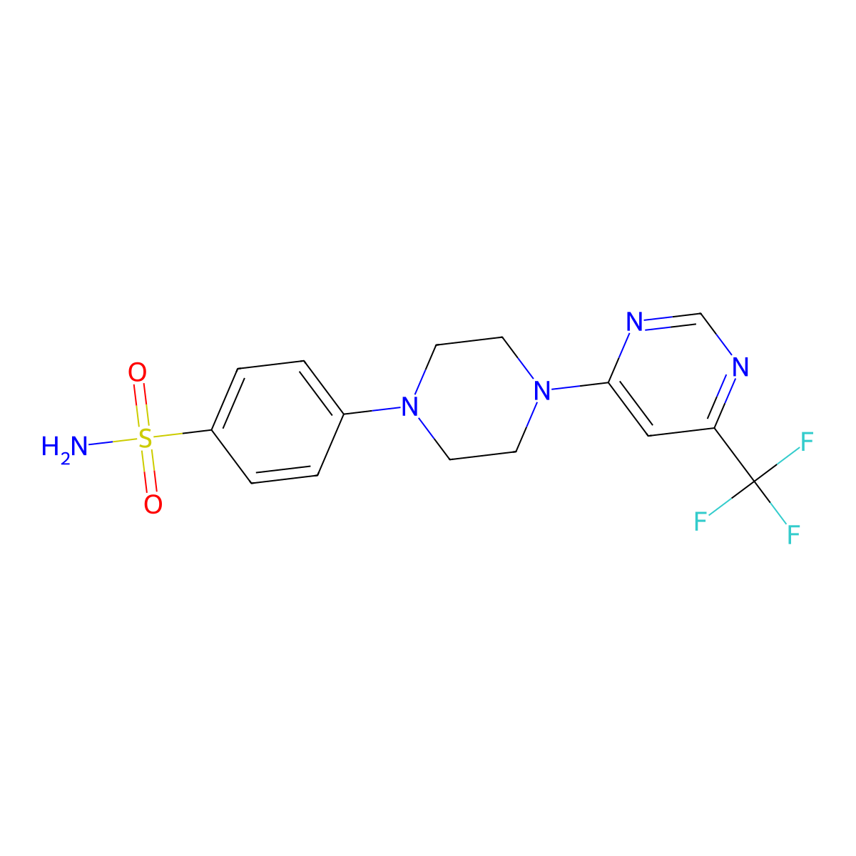 4-{4-[6-(Trifluoromethyl)pyrimidin-4-yl]piperazin-1-yl}benzene-1-sulfonamide molecular structure, CAS 3054605-19-2