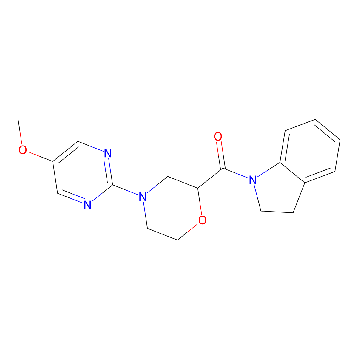 1-[4-(5-methoxypyrimidin-2-yl)morpholine-2-carbonyl]-2,3-dihydro-1H-indole molecular structure, CAS 3054605-20-5