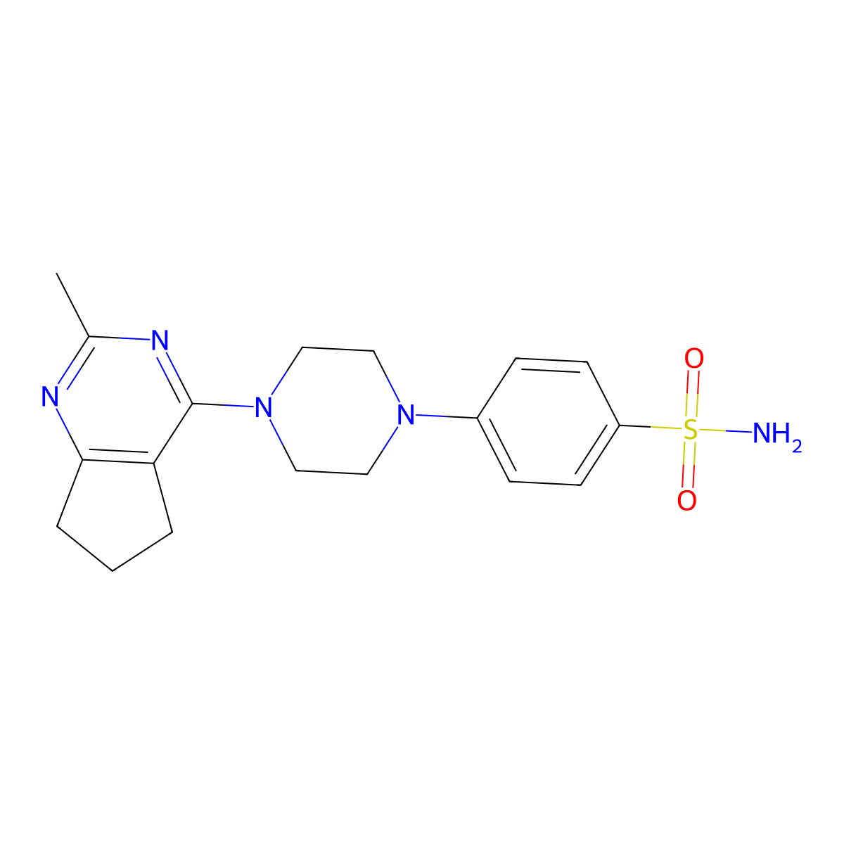 4-(4-{2-methyl-5H,6H,7H-cyclopenta[d]pyrimidin-4-yl}piperazin-1-yl)benzene-1-sulfonamide molecular structure, CAS 3054605-24-9