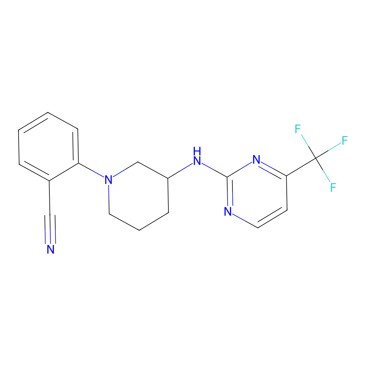 2-(3-{[4-(Trifluoromethyl)pyrimidin-2-yl]amino}piperidin-1-yl)benzonitrile molecular structure, CAS 3054605-26-1