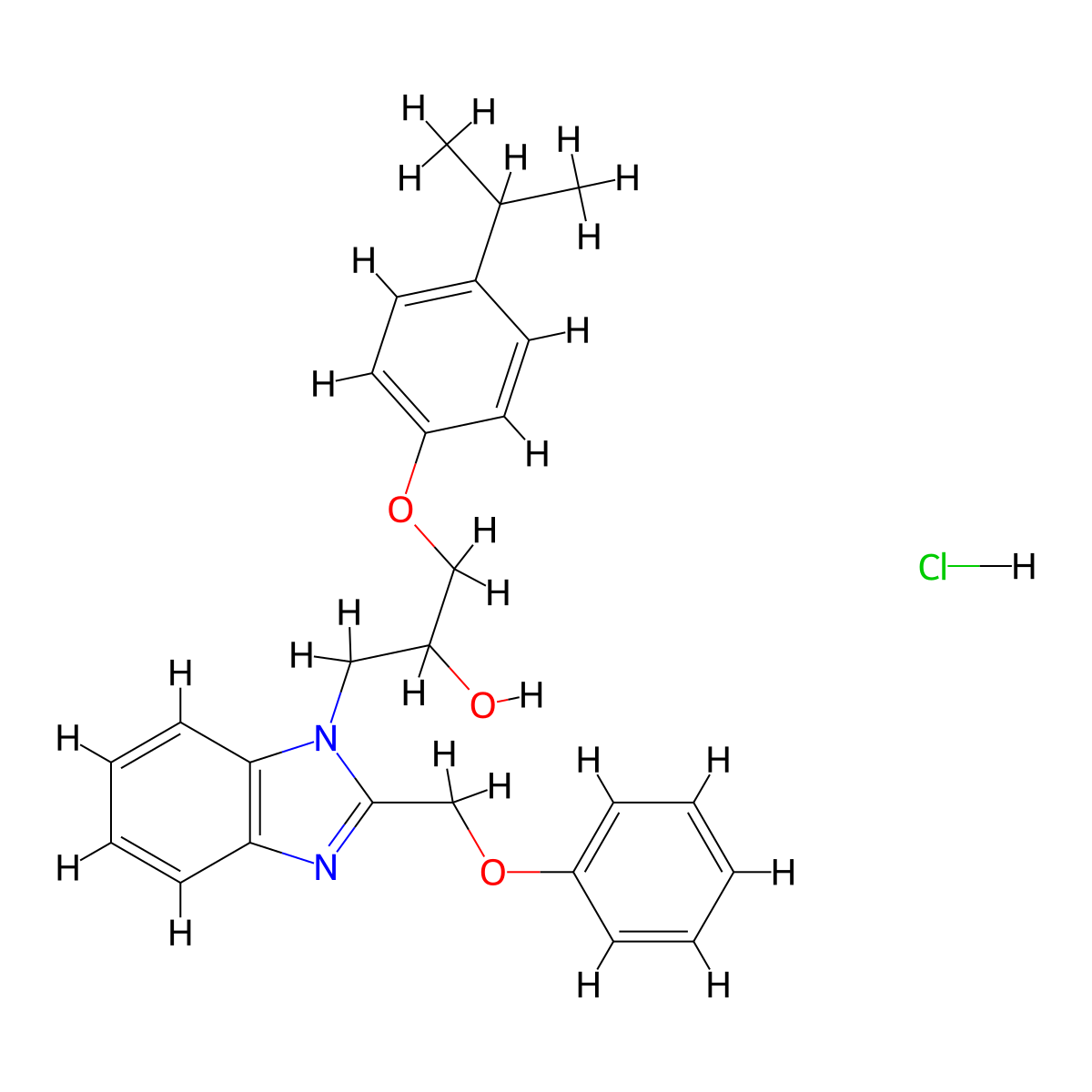 1-[2-(phenoxymethyl)-1H-1,3-benzodiazol-1-yl]-3-[4-(propan-2-yl)phenoxy]propan-2-ol hydrochloride molecular structure, CAS 3054605-28-3