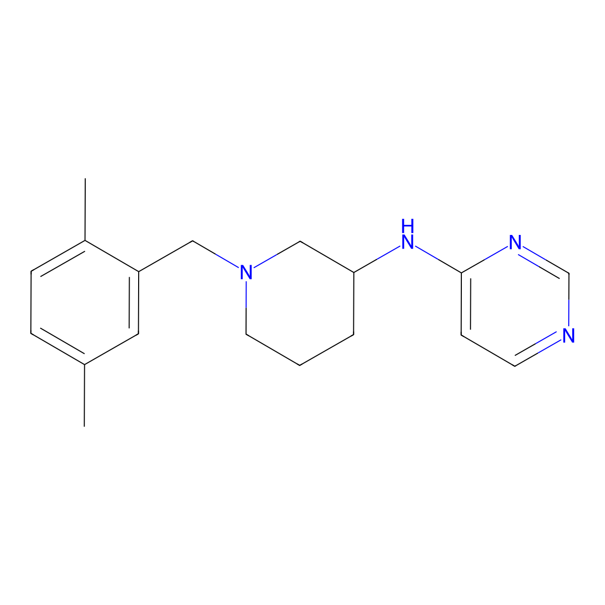 N-{1-[(2,5-dimethylphenyl)methyl]piperidin-3-yl}pyrimidin-4-amine molecular structure, CAS 3054605-34-1