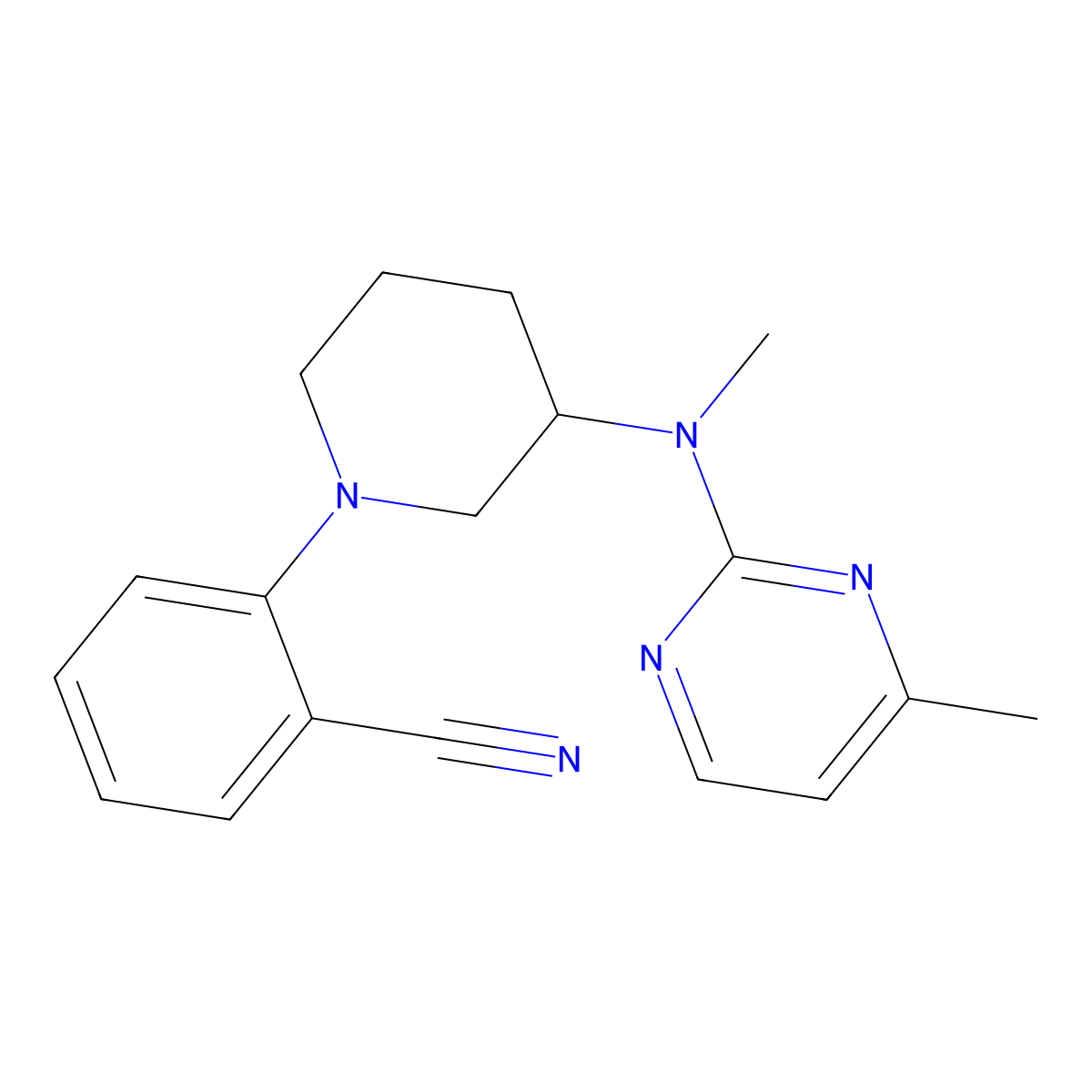2-{3-[Methyl(4-methylpyrimidin-2-yl)amino]piperidin-1-yl}benzonitrile molecular structure, CAS 3054605-37-4