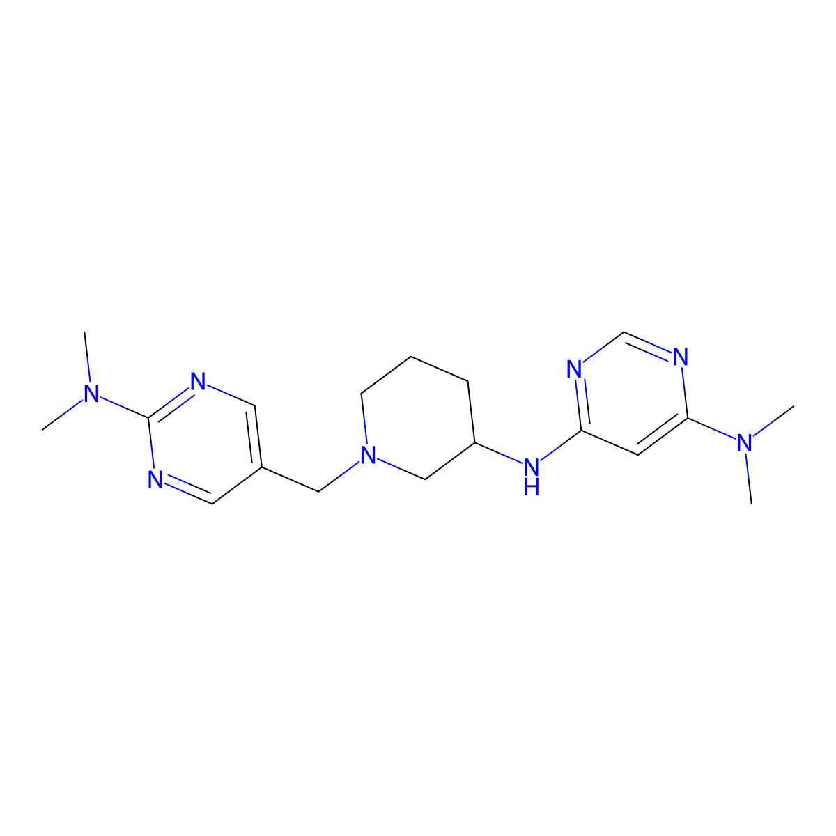 N6-(1-{[2-(dimethylamino)pyrimidin-5-yl]methyl}piperidin-3-yl)-N4,N4-dimethylpyrimidine-4,6-diamine molecular structure, CAS 3054605-38-5